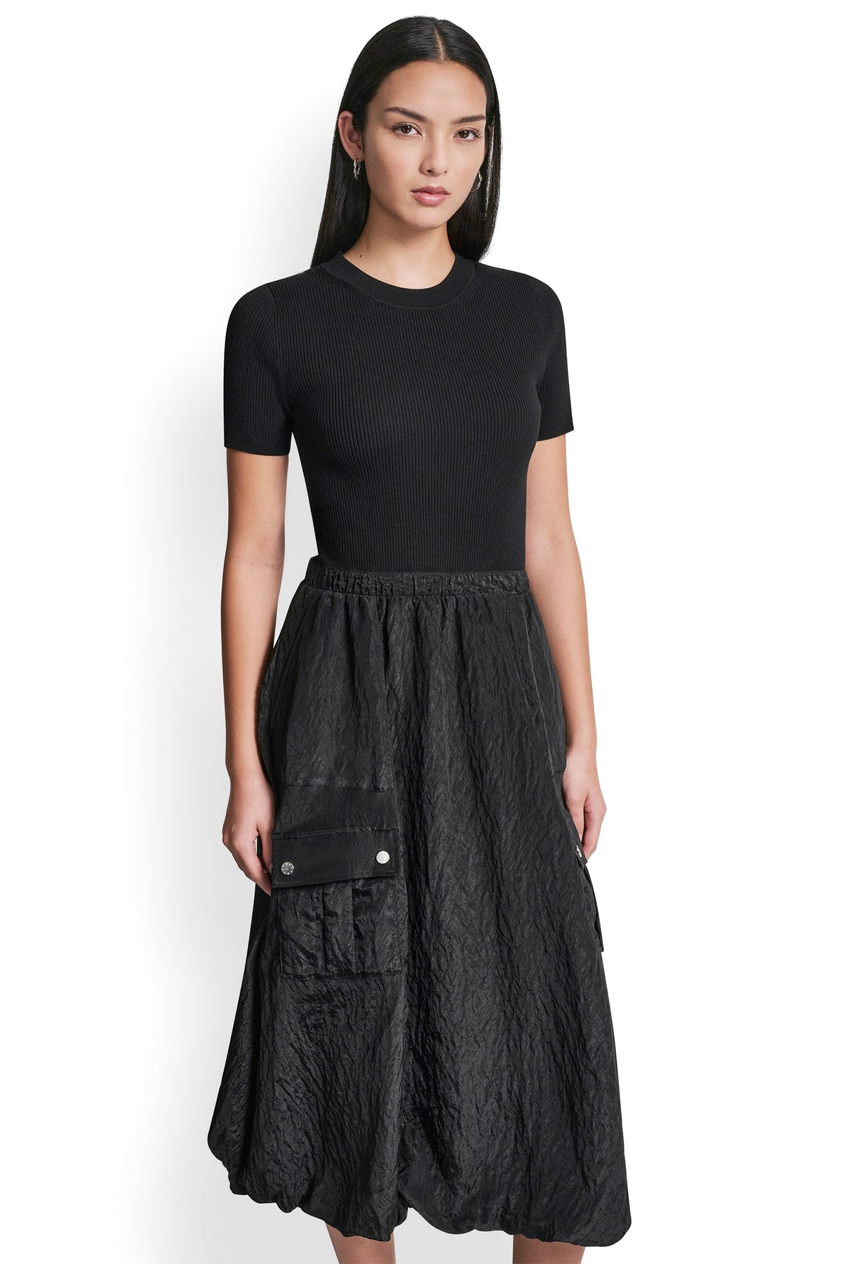 MIXED MEDIA CARGO MIDI BUBBLE DRESS VIEW 2