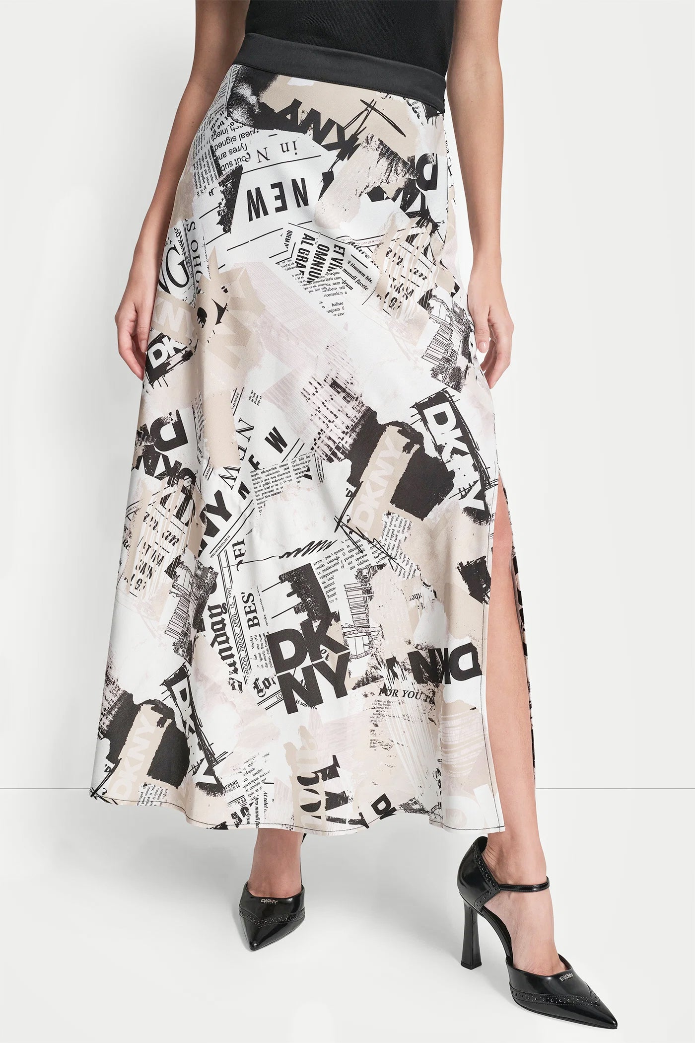 Dkny Headliner NEWSPAPER PRINT MIDI SKIRT, VIEW 2 | SALE