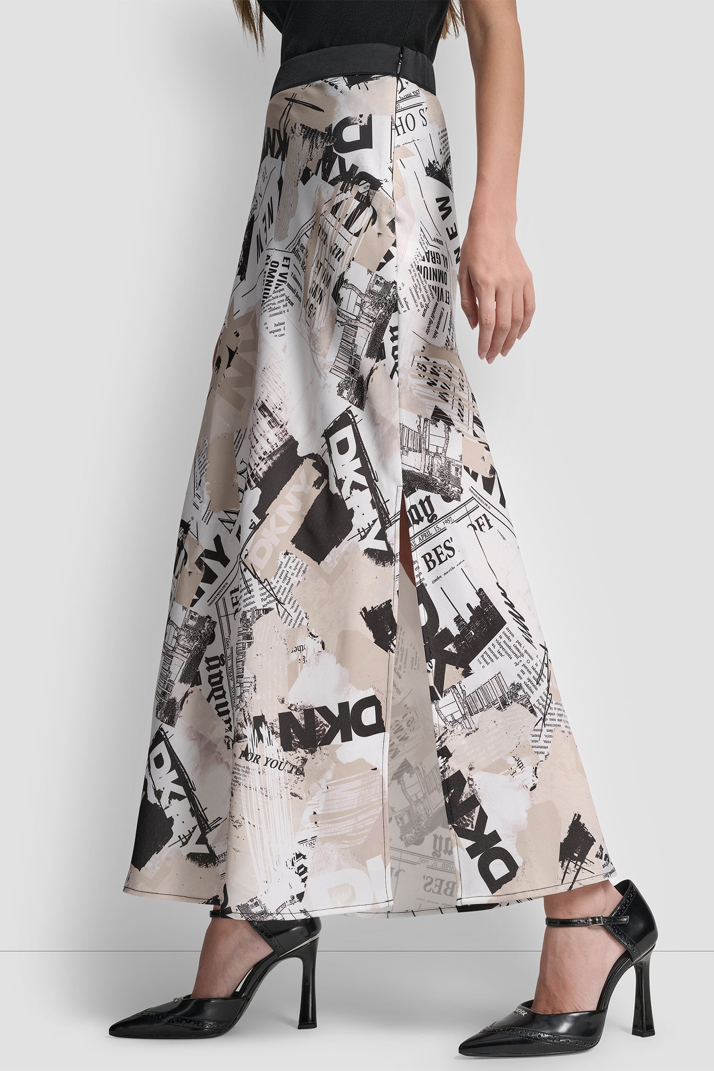 NEWSPAPER PRINT MIDI SKIRT VIEW 3 | Clothing