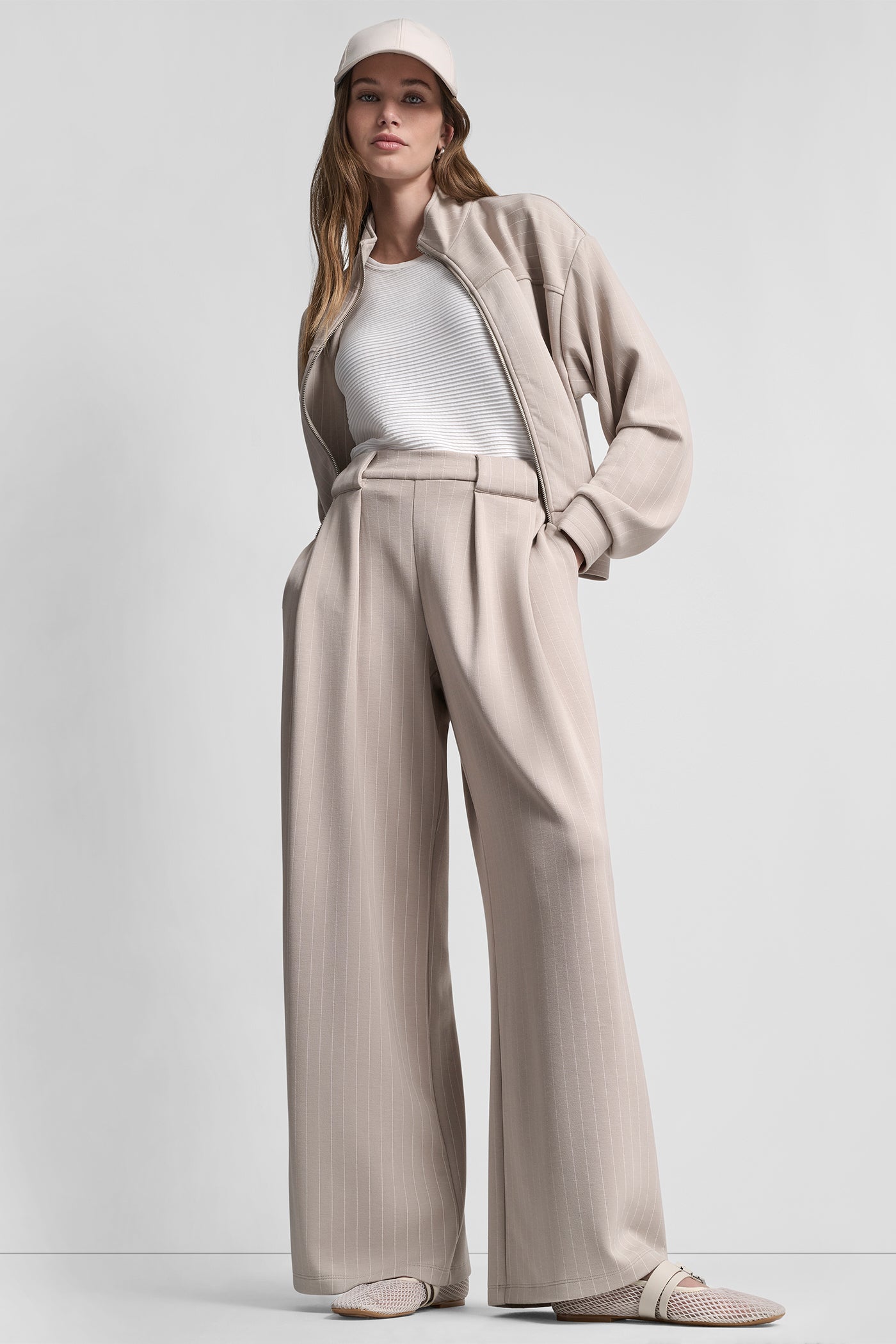 Pebble Pinstripe PINSTRIPE PLEATED PANT, VIEW 1 | 9-5 Edit