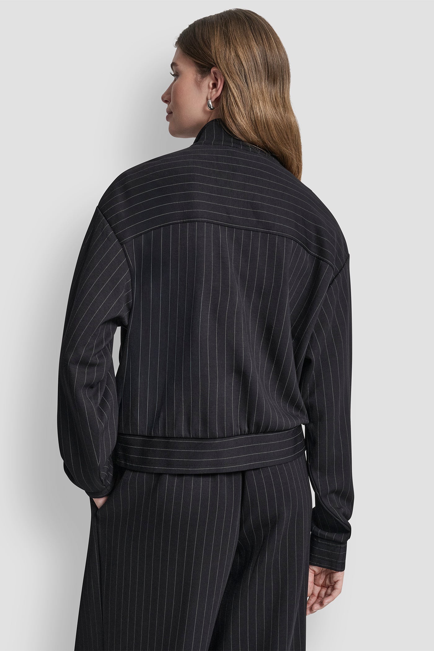 Black PINSTRIPE TRACK JACKET, VIEW 2 | Jackets & Blazers