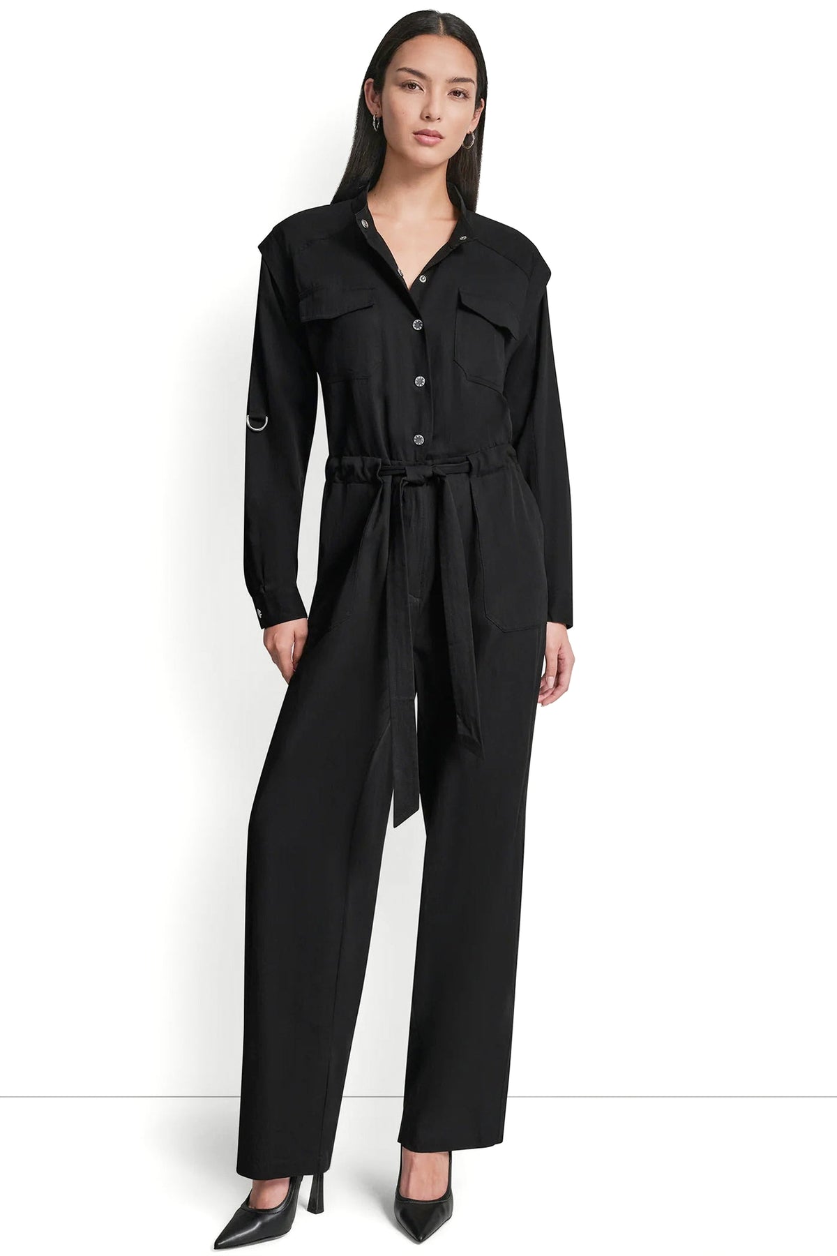 LONG SLEEVE COLLARLESS UTILITY JUMPSUIT VIEW 2