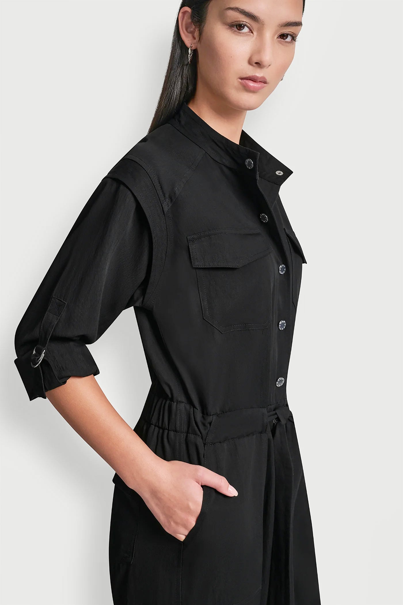 COLLARLESS BUTTON-FRONT JUMPSUIT VIEW 5 | SALE CLOTHING