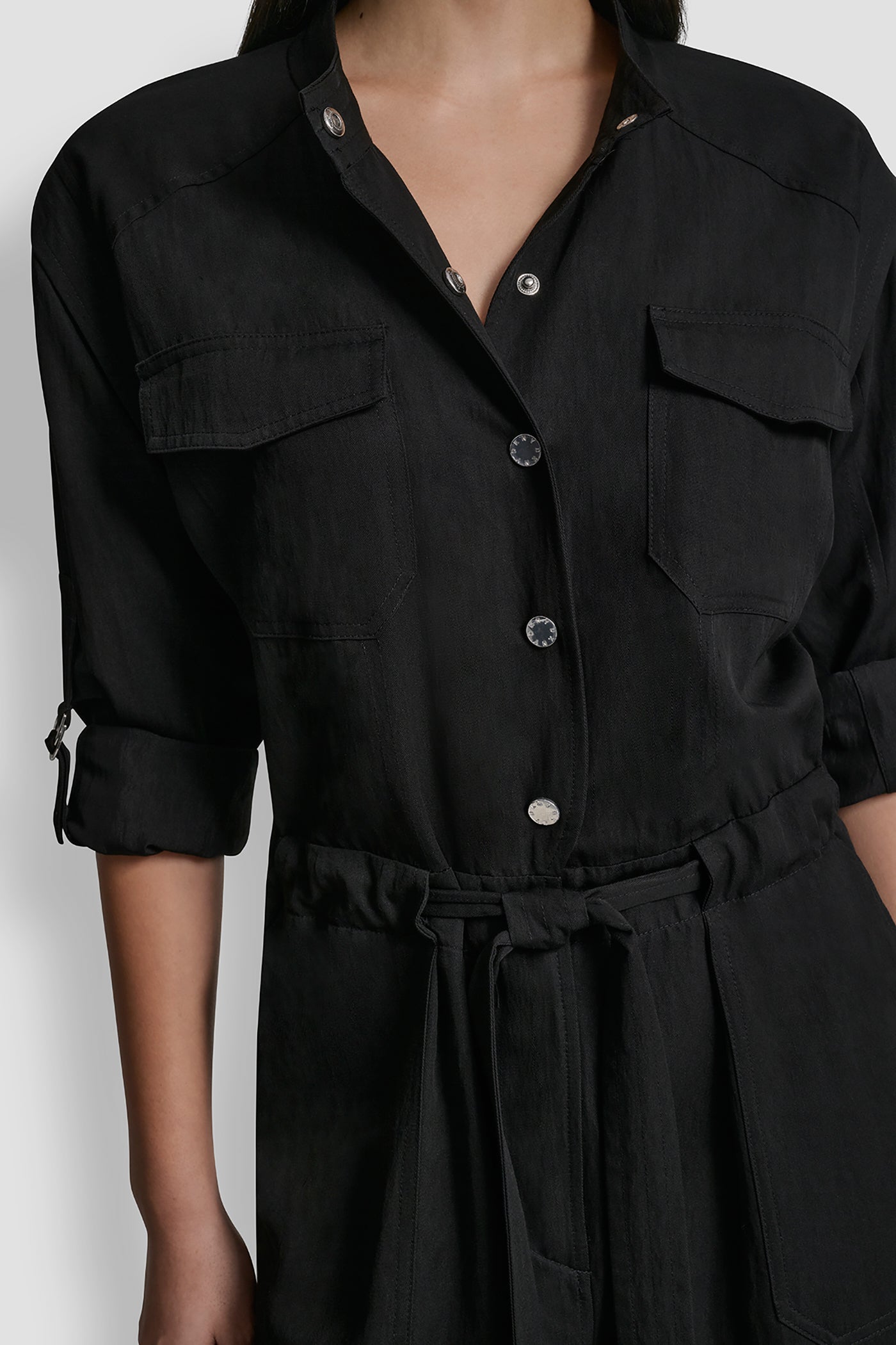 COLLARLESS BUTTON-FRONT JUMPSUIT VIEW 6 | Clothing
