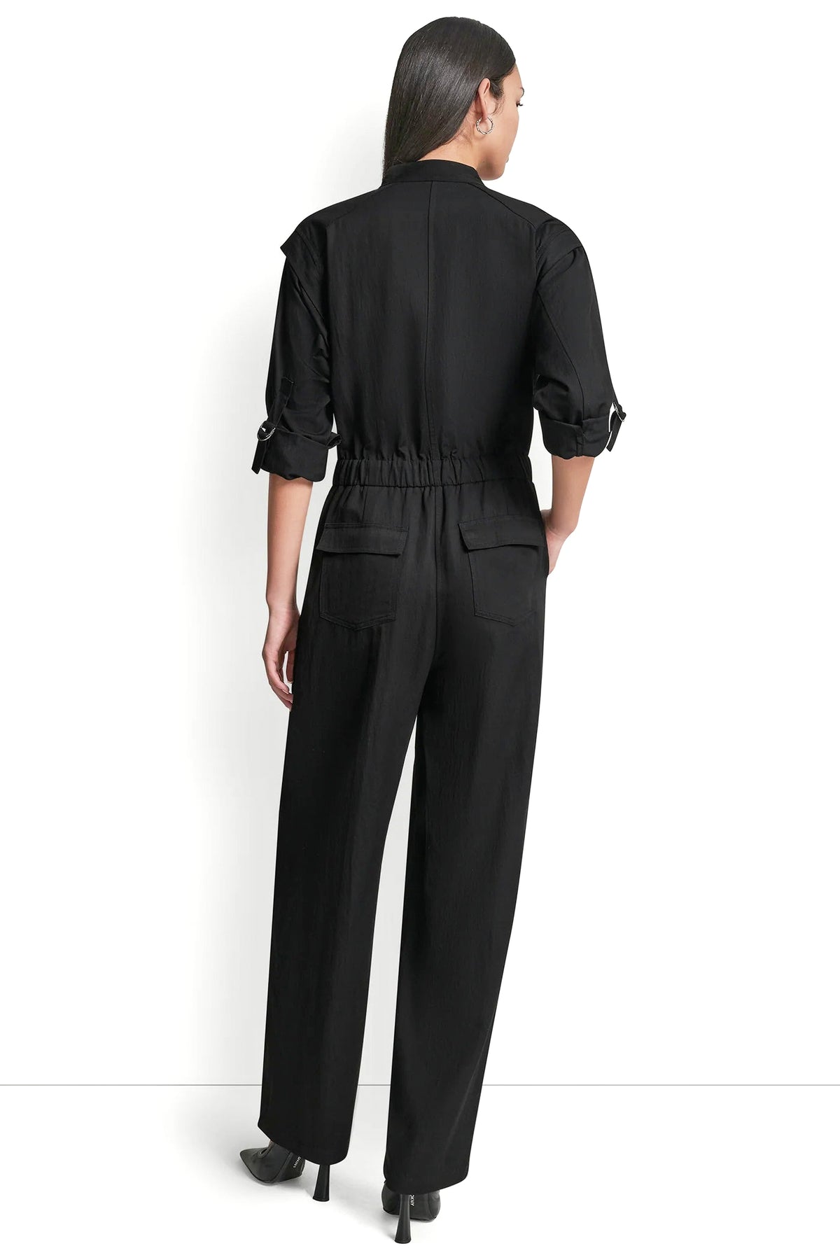 LONG SLEEVE COLLARLESS UTILITY JUMPSUIT VIEW 2