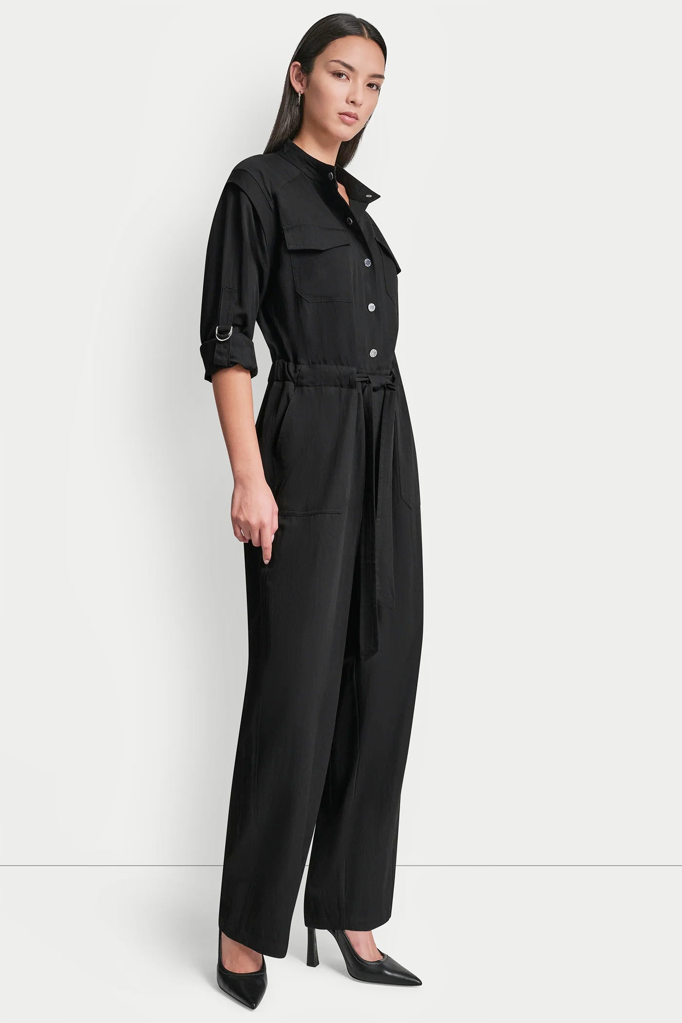 COLLARLESS BUTTON-FRONT JUMPSUIT VIEW 4 | SALE CLOTHING