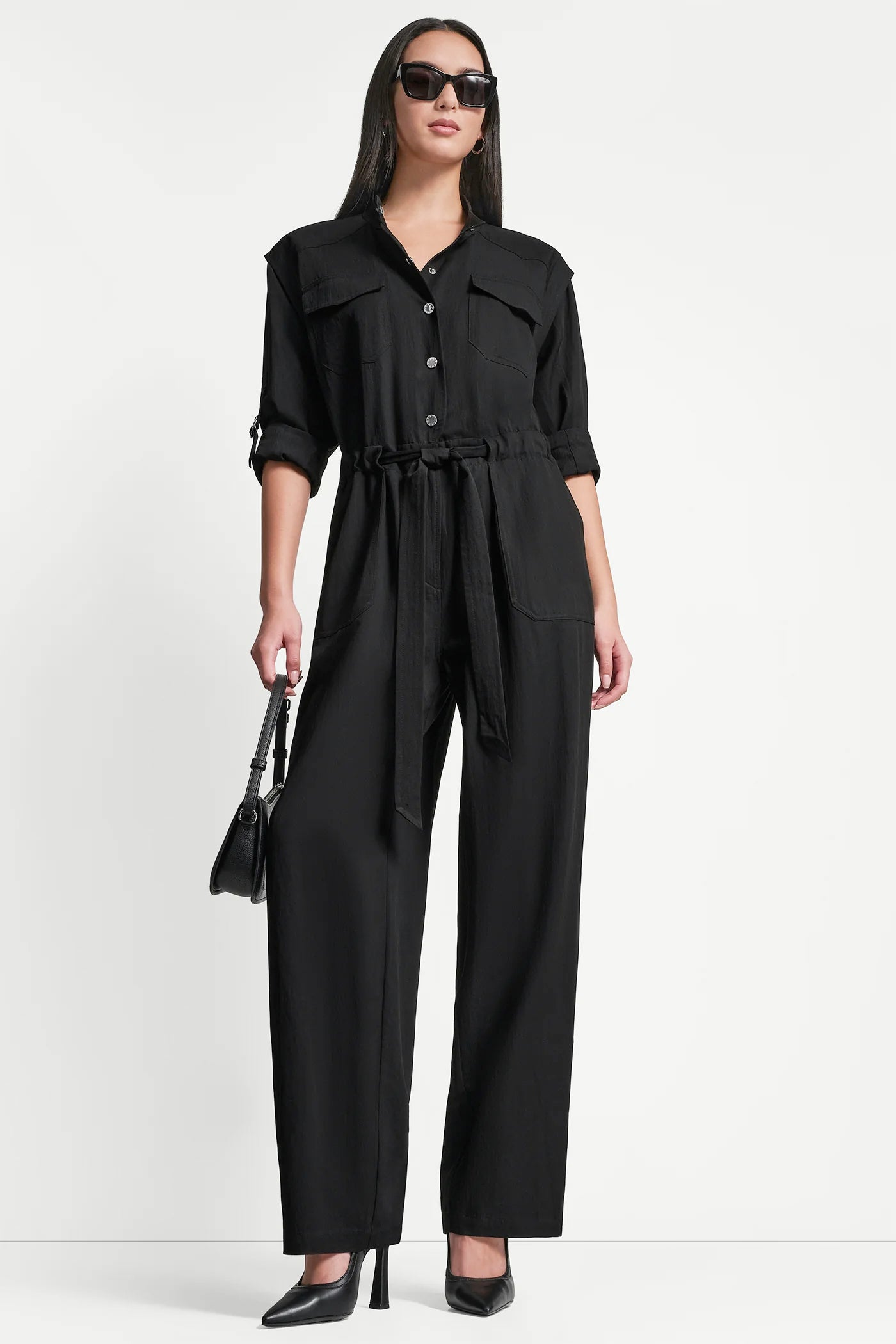 COLLARLESS BUTTON-FRONT JUMPSUIT VIEW 7 | SALE CLOTHING