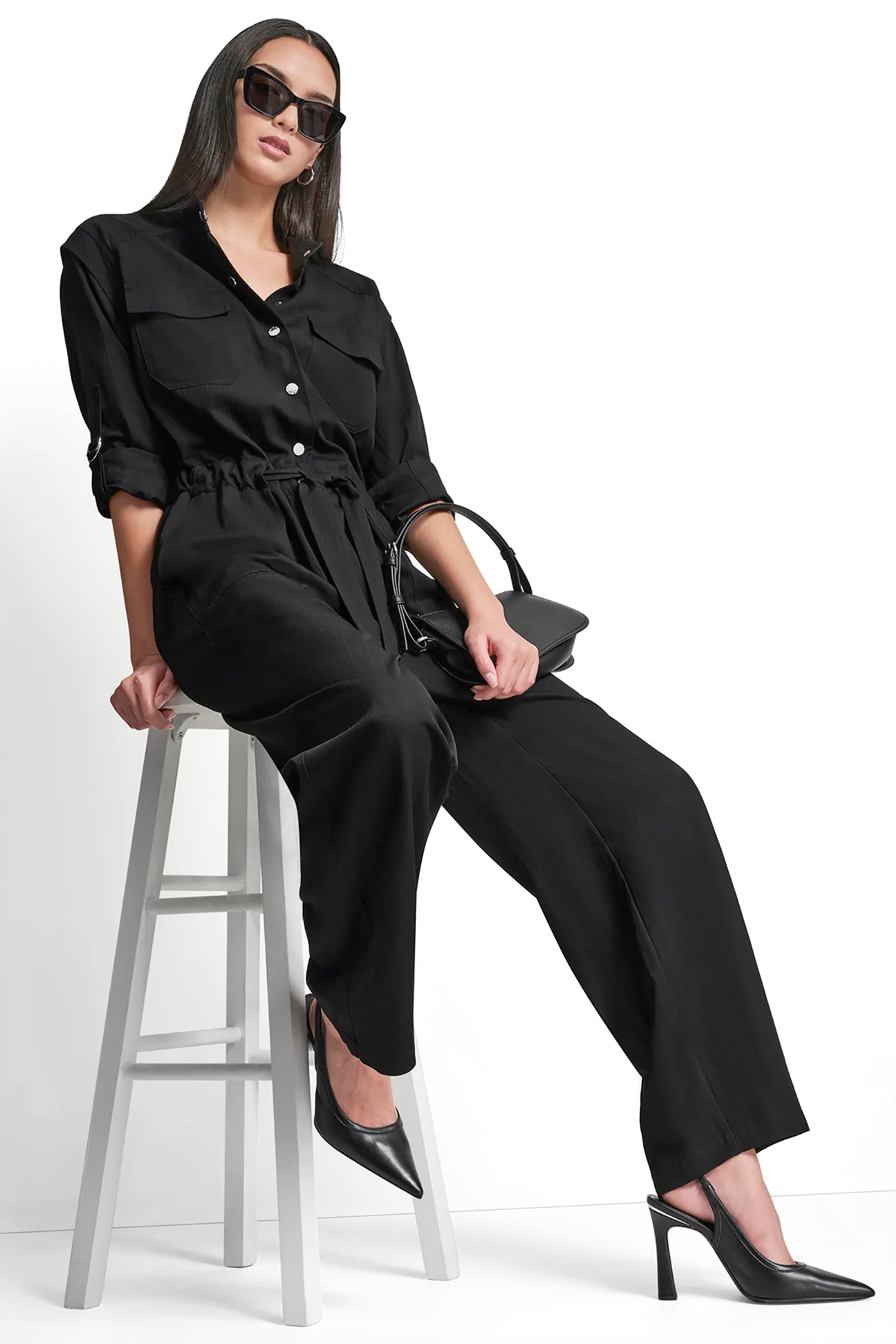 COLLARLESS BUTTON-FRONT JUMPSUIT VIEW 8 | SALE CLOTHING