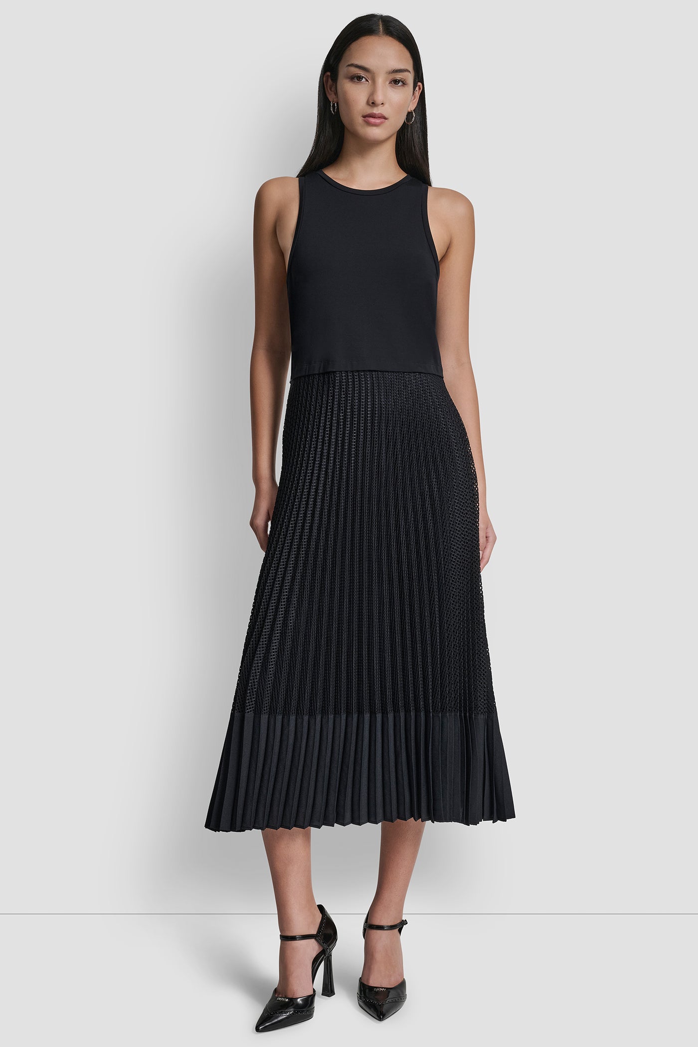 SLEEVELESS PLEATED MIXED MEDIA MIDI DRESS VIEW 4 | Dresses & Jumpsuits
