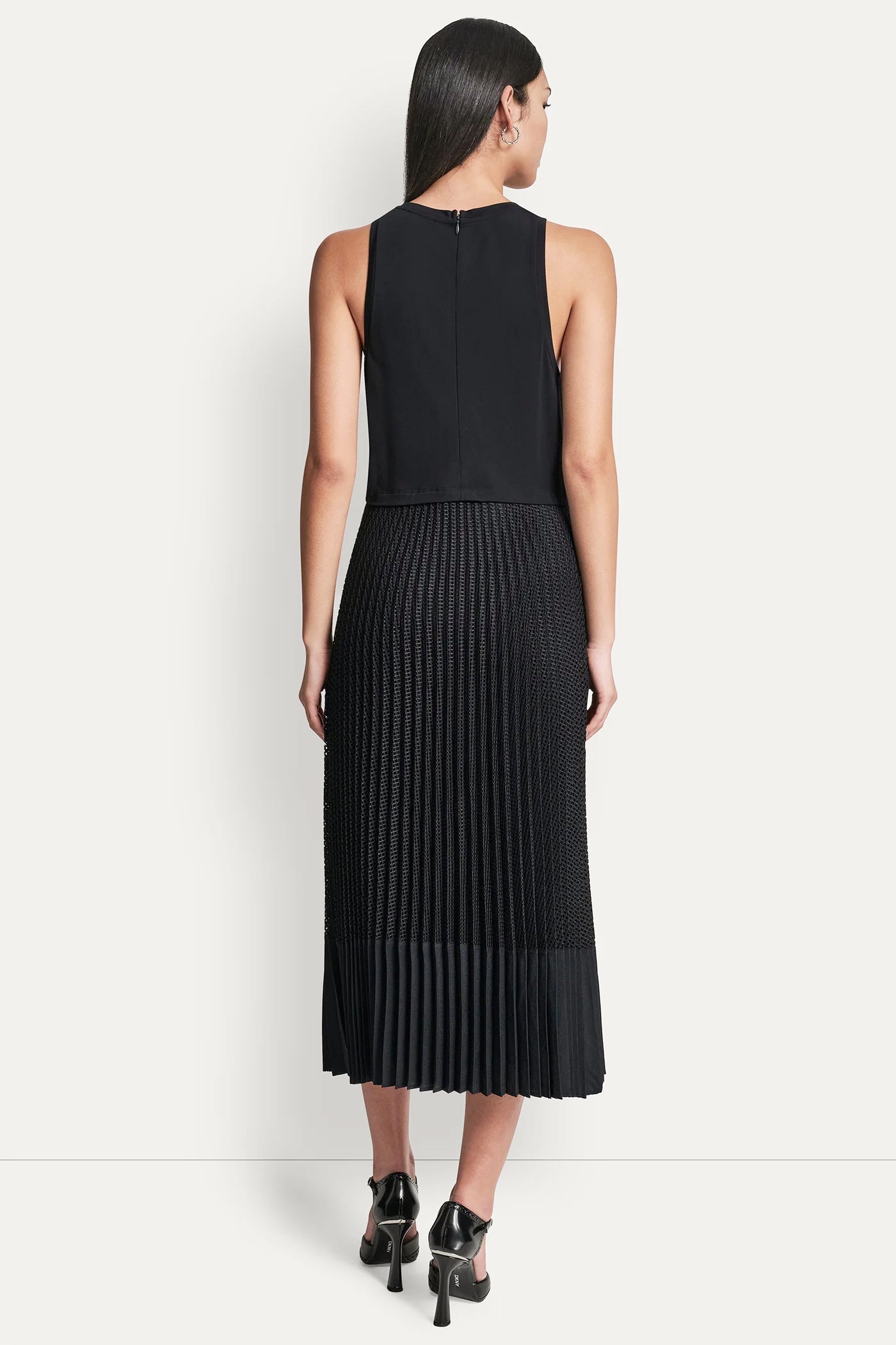 PLEATED MIXED MEDIA MIDI DRESS VIEW 2 | SALE