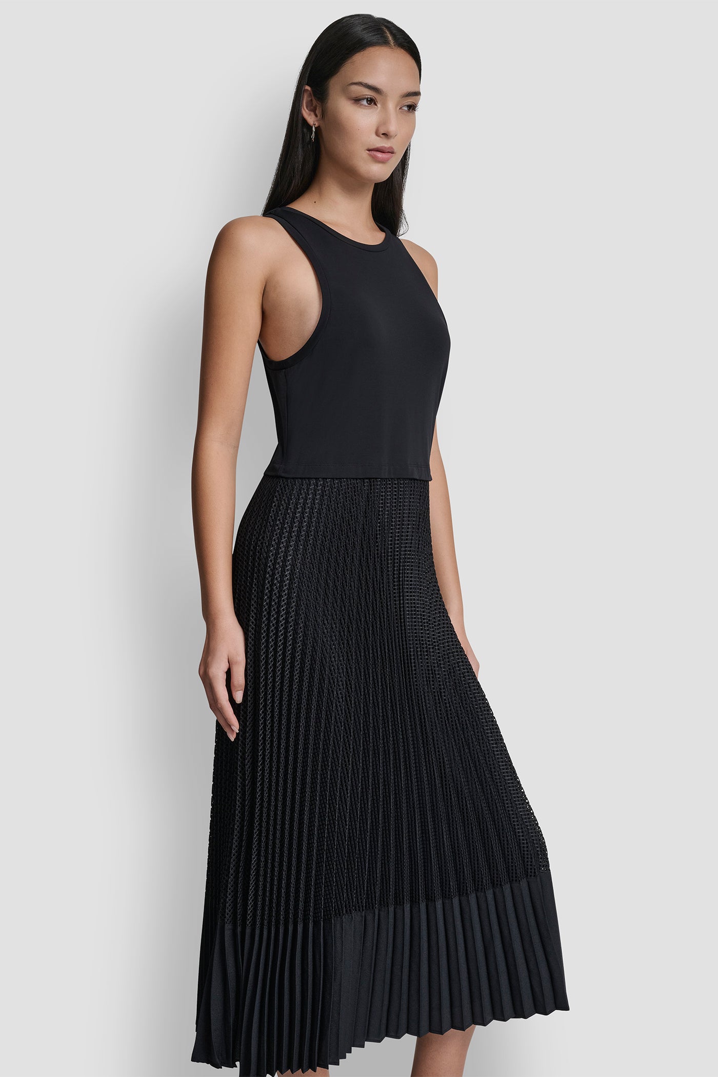 SLEEVELESS PLEATED MIXED MEDIA MIDI DRESS VIEW 5 | Dresses & Jumpsuits