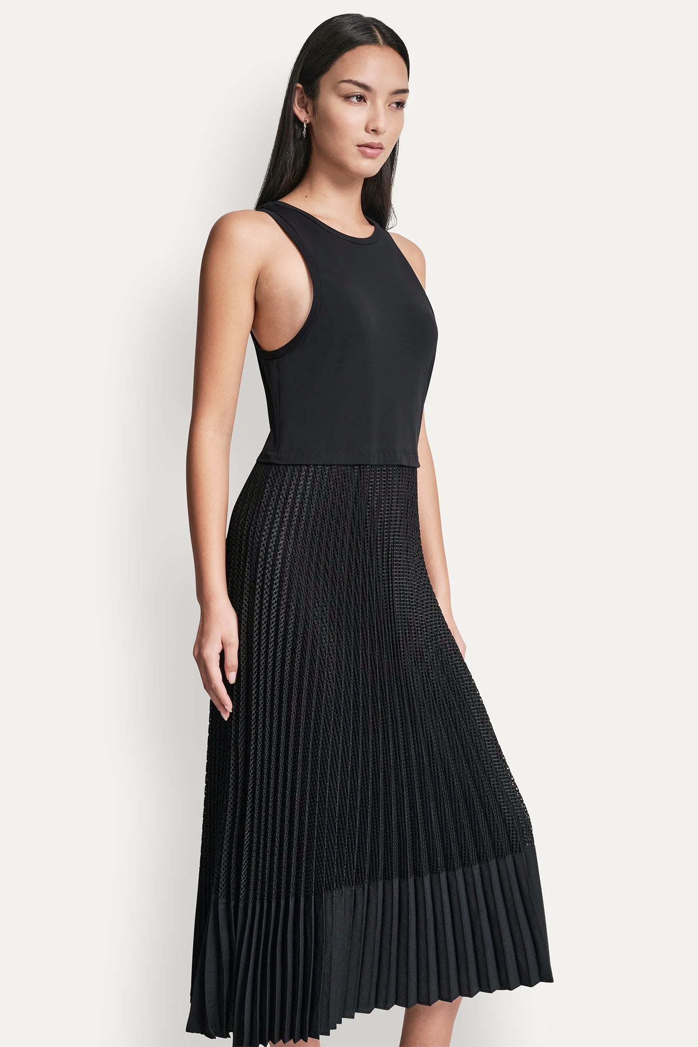 PLEATED MIXED MEDIA MIDI DRESS VIEW 5 | SALE