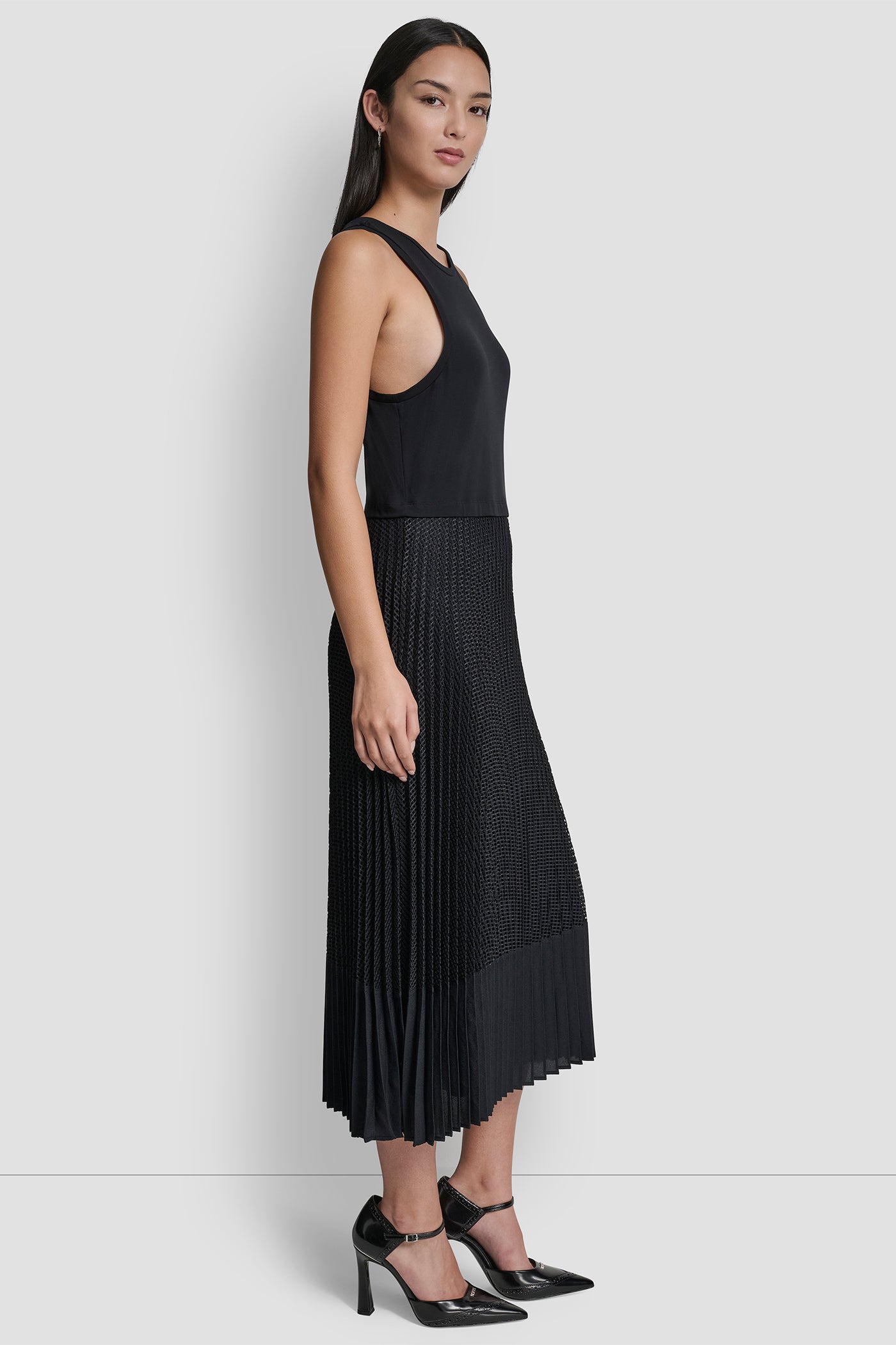 SLEEVELESS PLEATED MIXED MEDIA MIDI DRESS VIEW 3 | Dresses & Jumpsuits