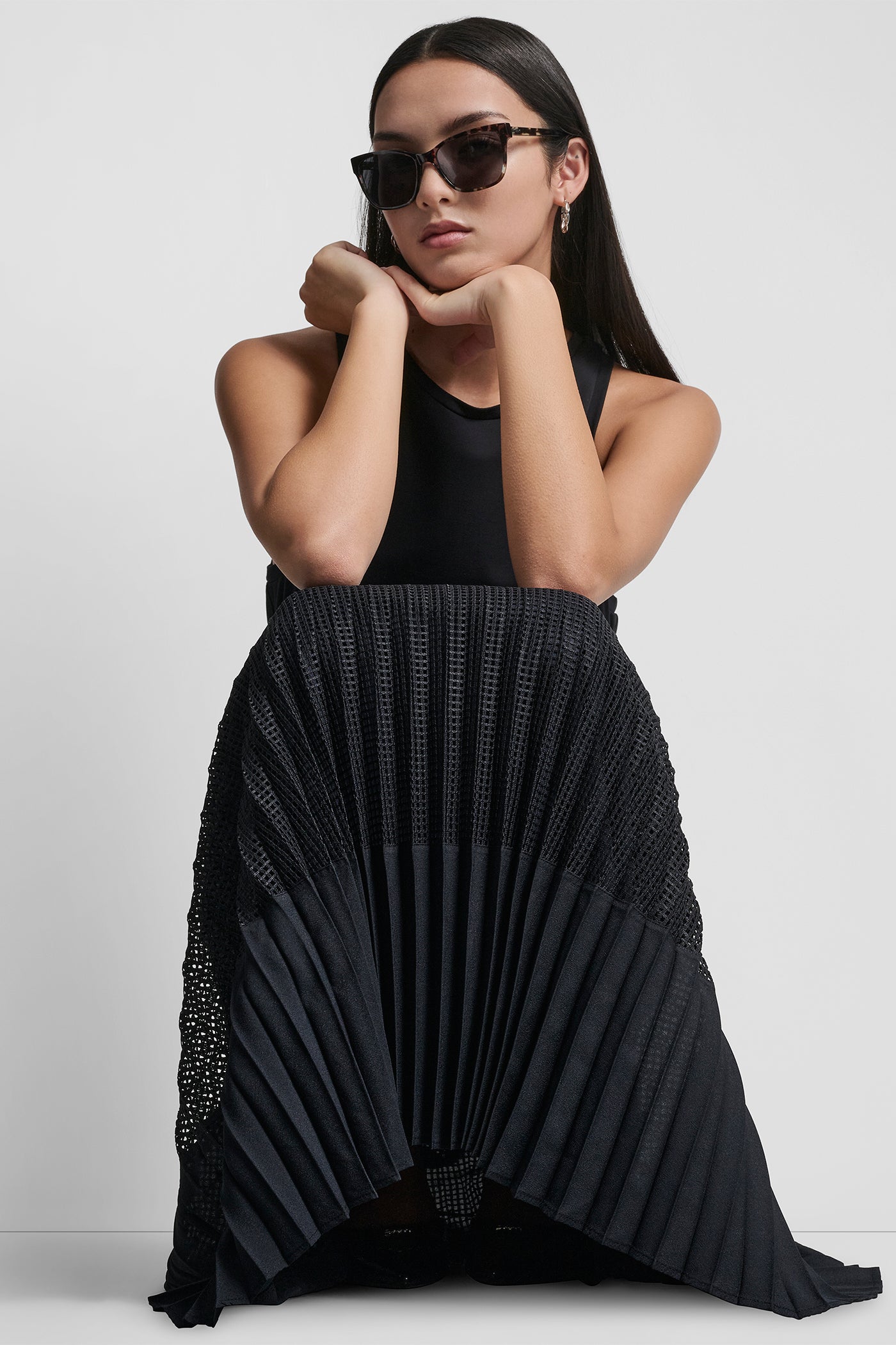 SLEEVELESS PLEATED MIXED MEDIA MIDI DRESS VIEW 6 | Dresses & Jumpsuits