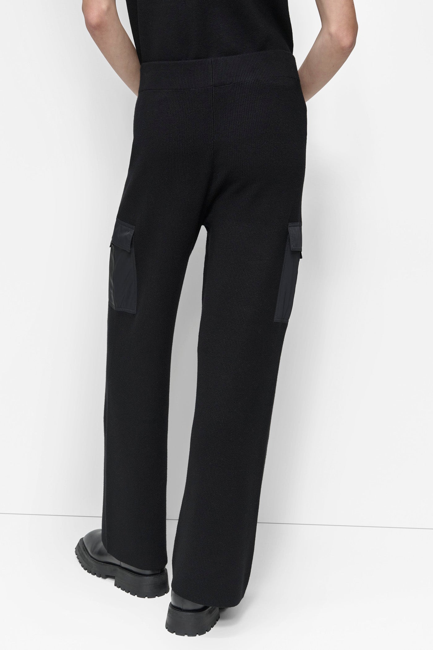 Black HIGH-RISE CARGO SWEATER PANT, BACK VIEW | Clothing