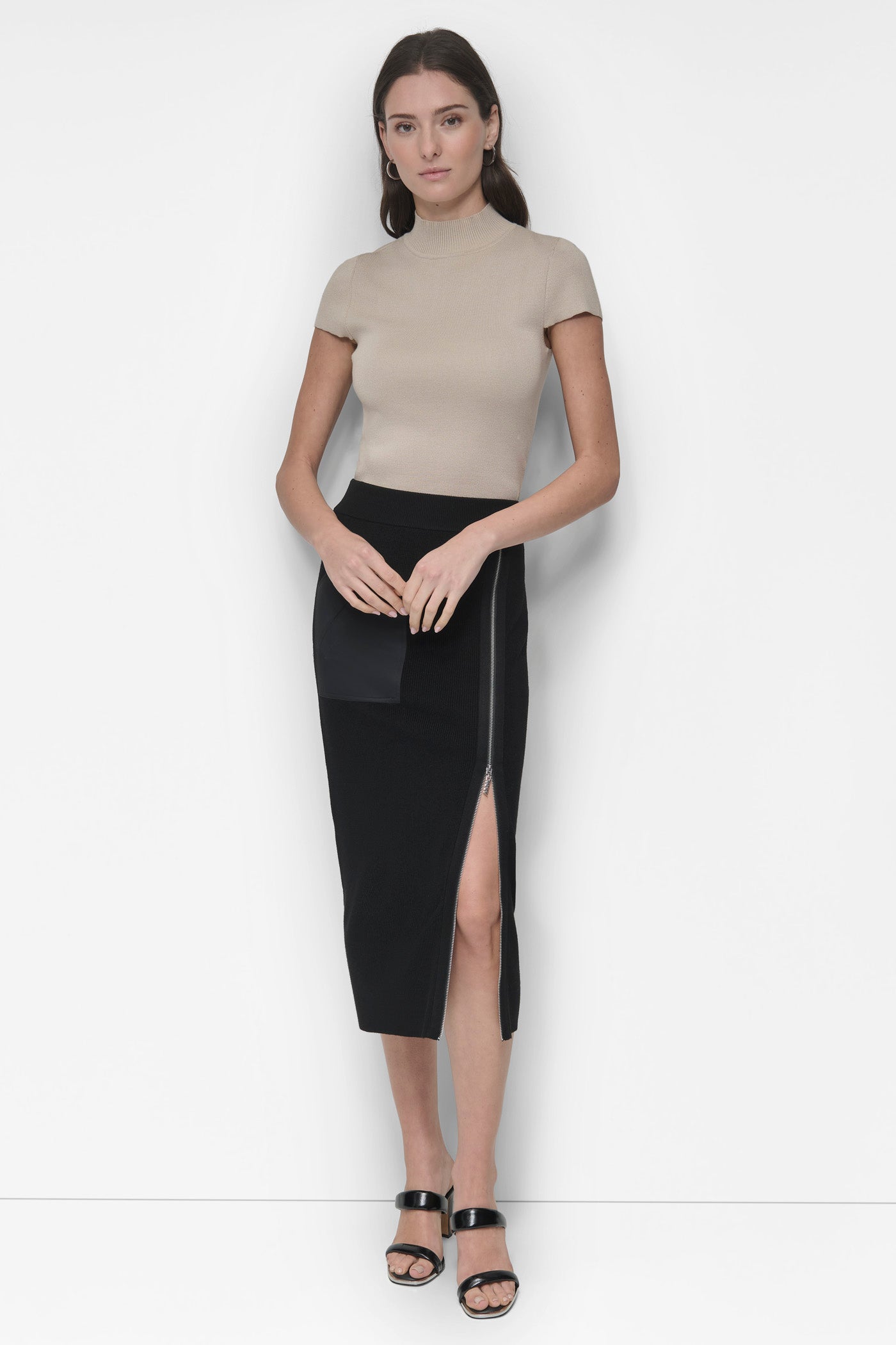 ZIP DETAILED MIDI SWEATER SKIRT VIEW 4 | Clothing
