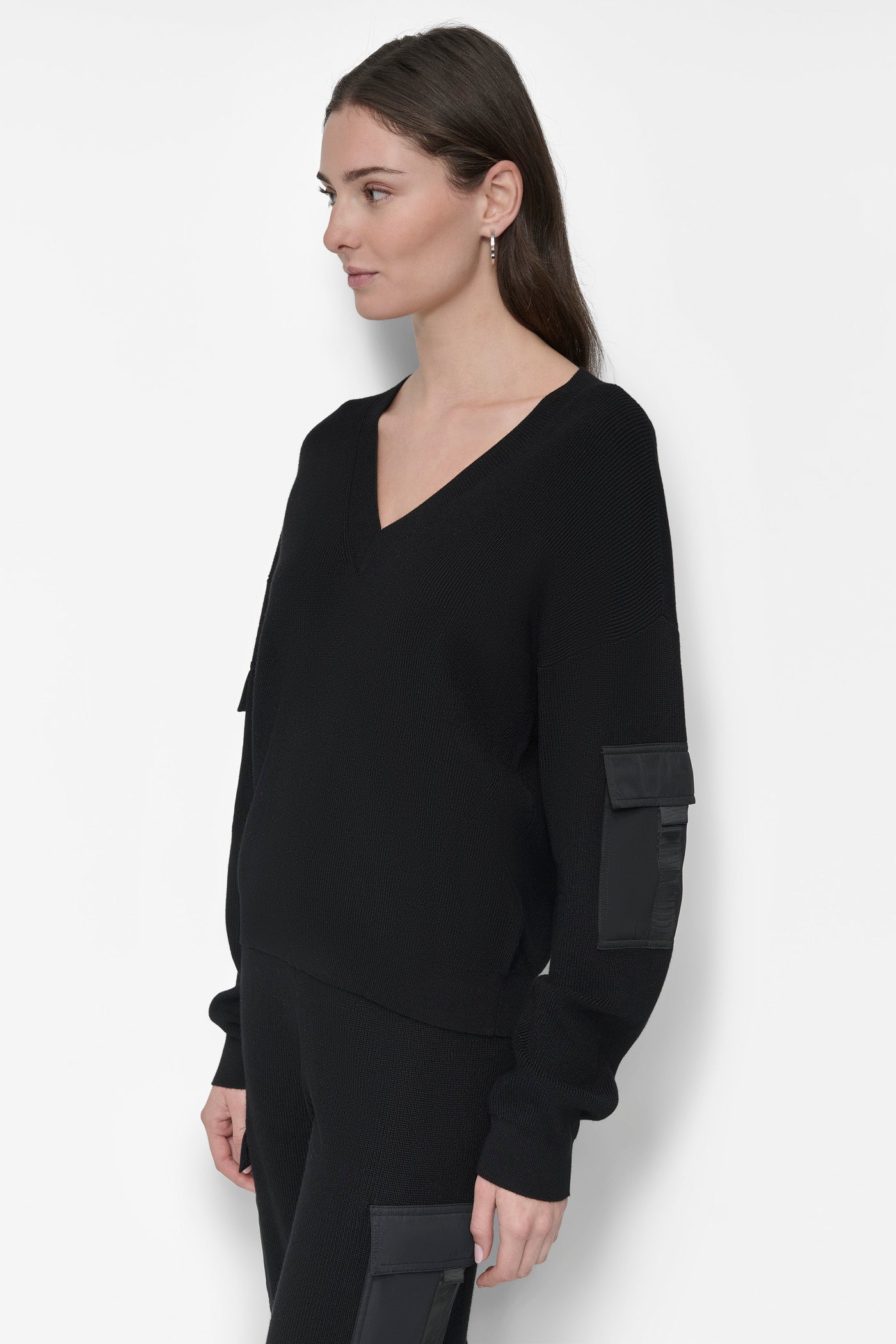 Black CARGO POCKET SLEEVE SWEATER, VIEW 1 | Clothing