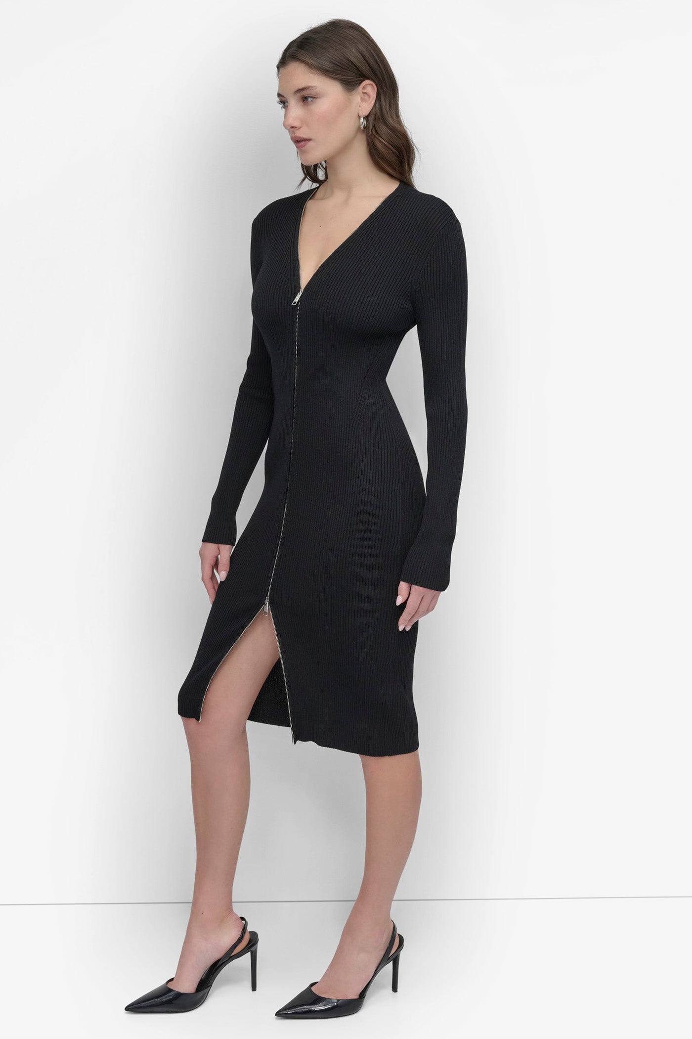 LONG SLEEVE ZIP FRONT SWEATER DRESS VIEW 3 | SALE DRESSES