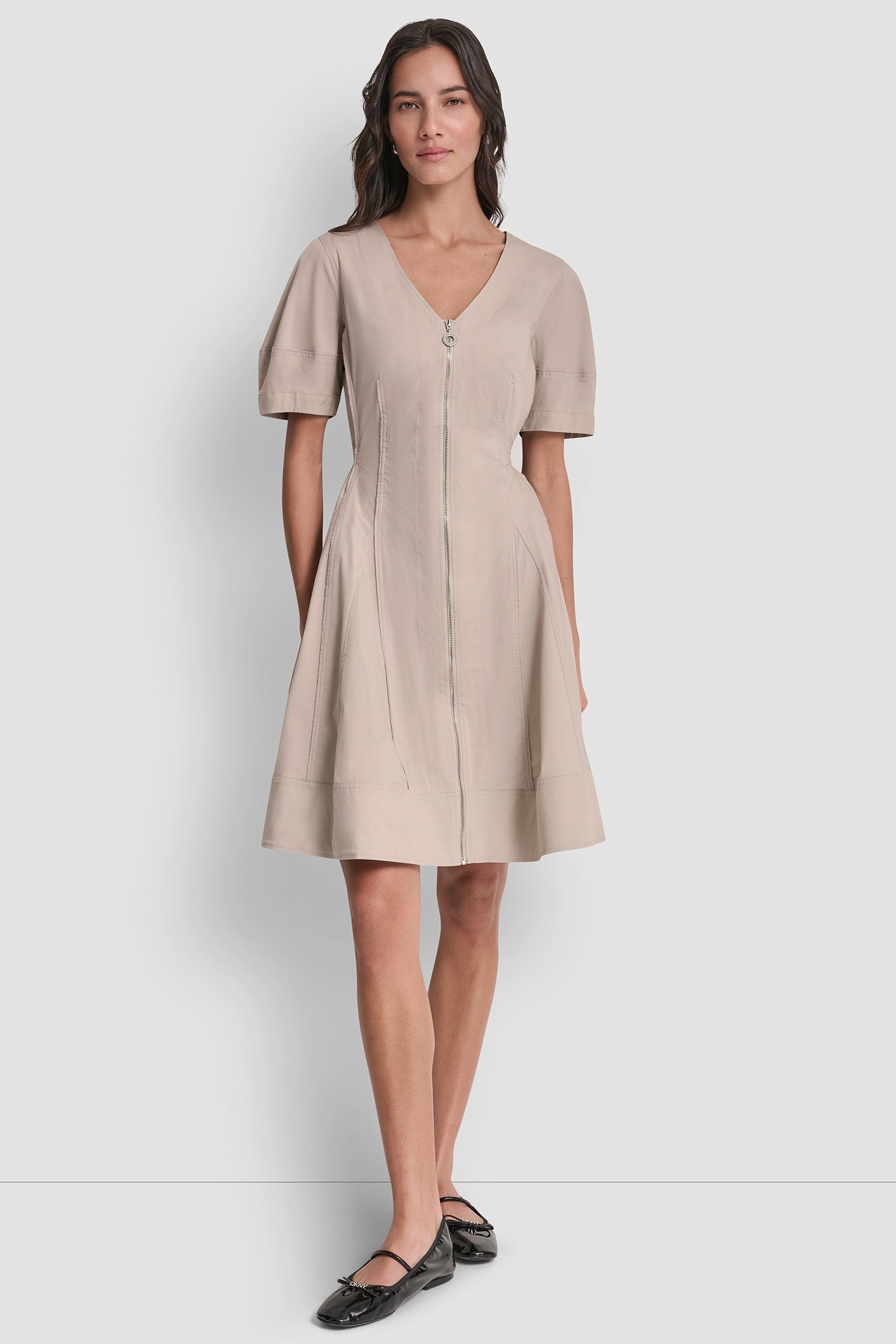 FIT AND FLARE V-NECK DRESS VIEW 6