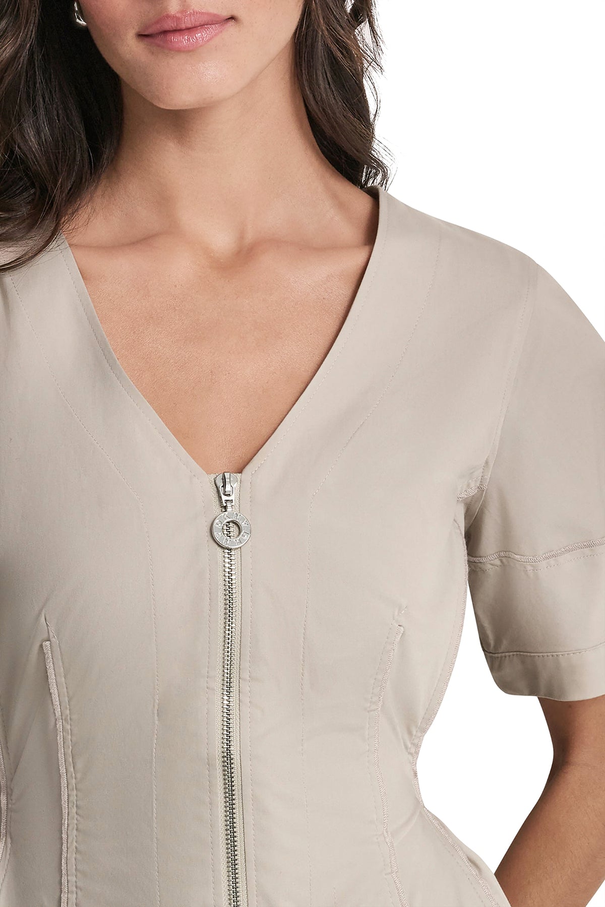SHORT SLEEVE PLEATED FIT & FLARE DRESS VIEW 2