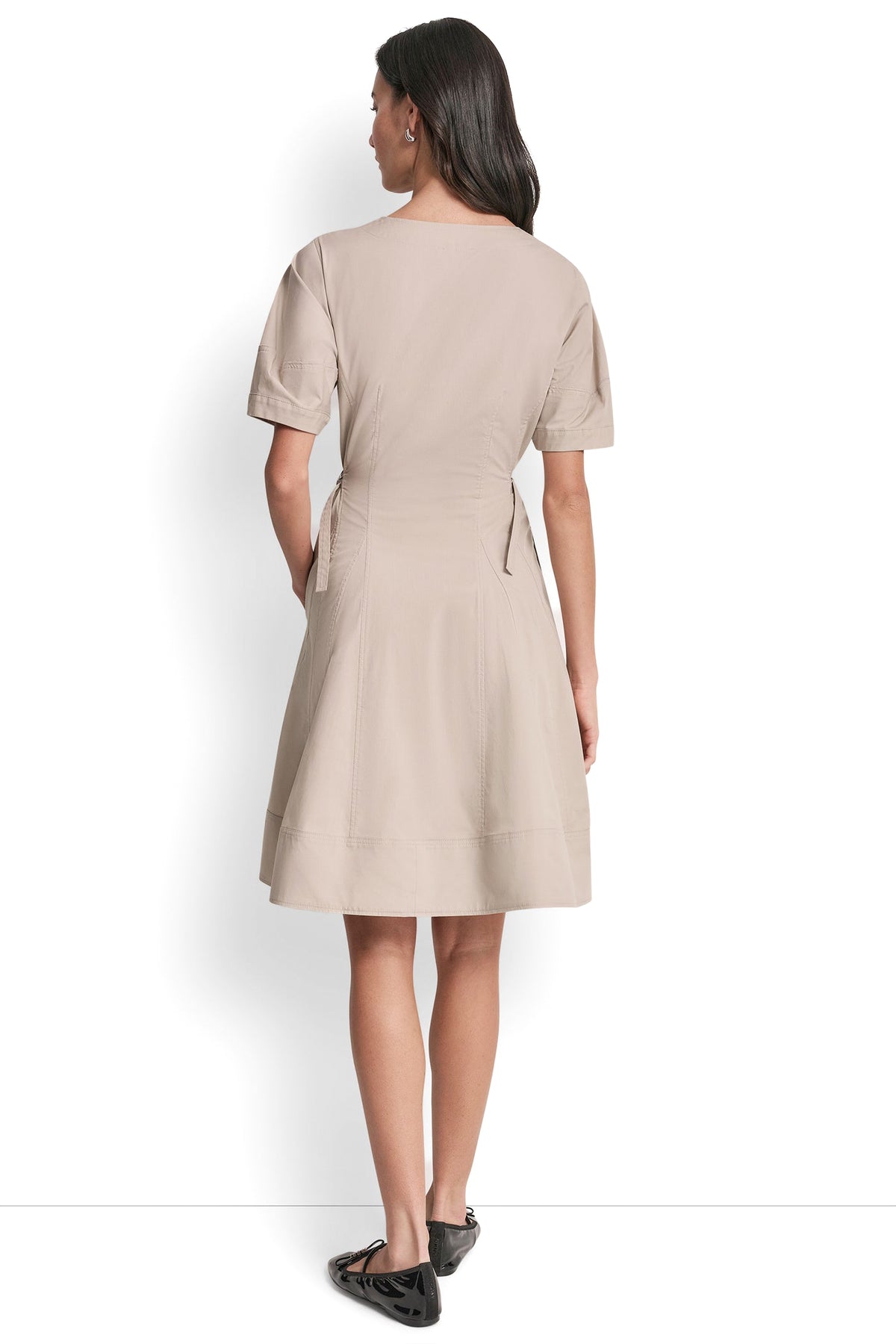 SHORT SLEEVE PLEATED FIT & FLARE DRESS VIEW 2