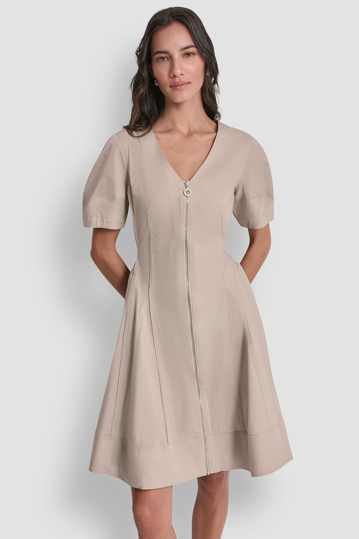 FIT AND FLARE V-NECK DRESS VIEW 3