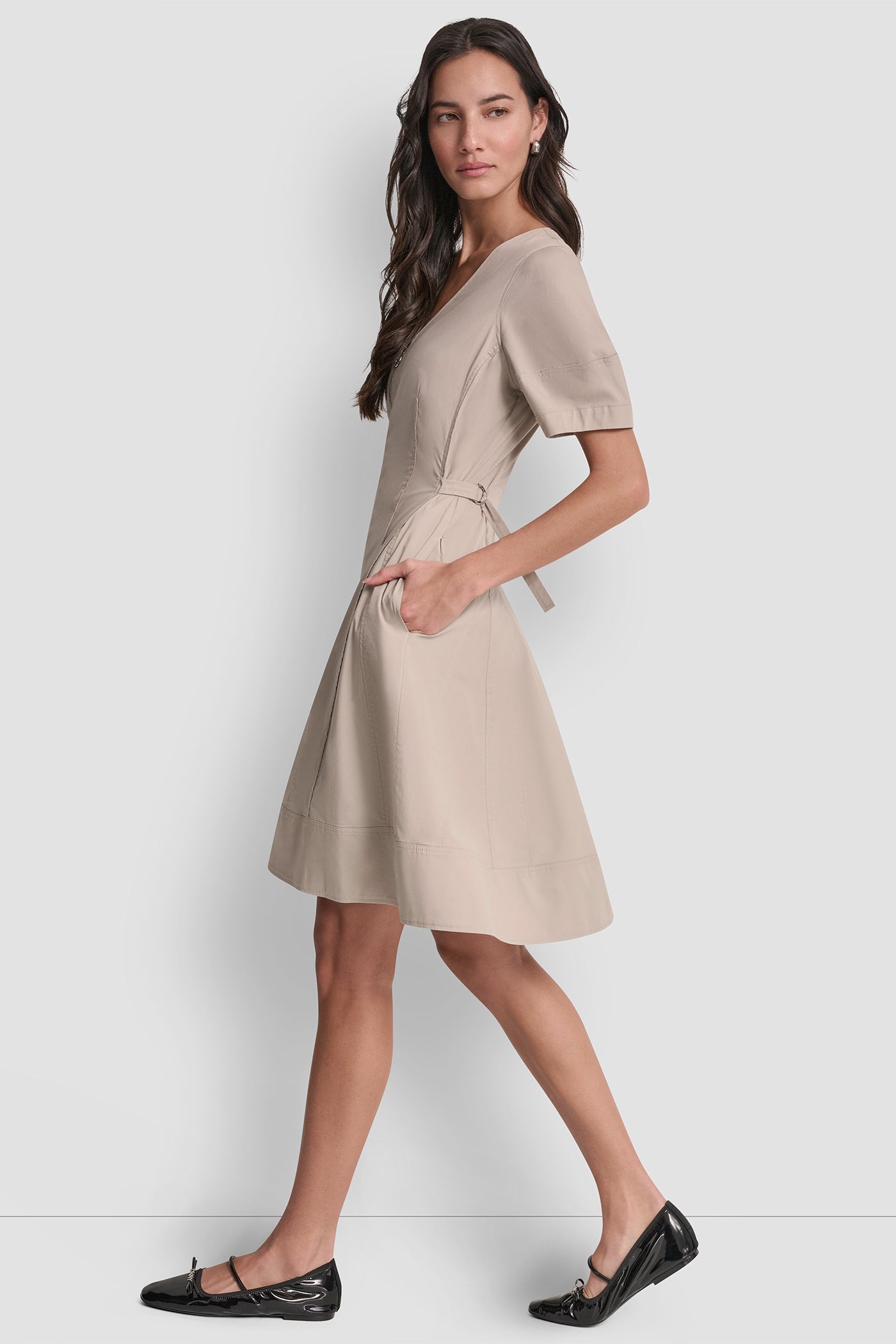 FIT AND FLARE V-NECK DRESS VIEW 4