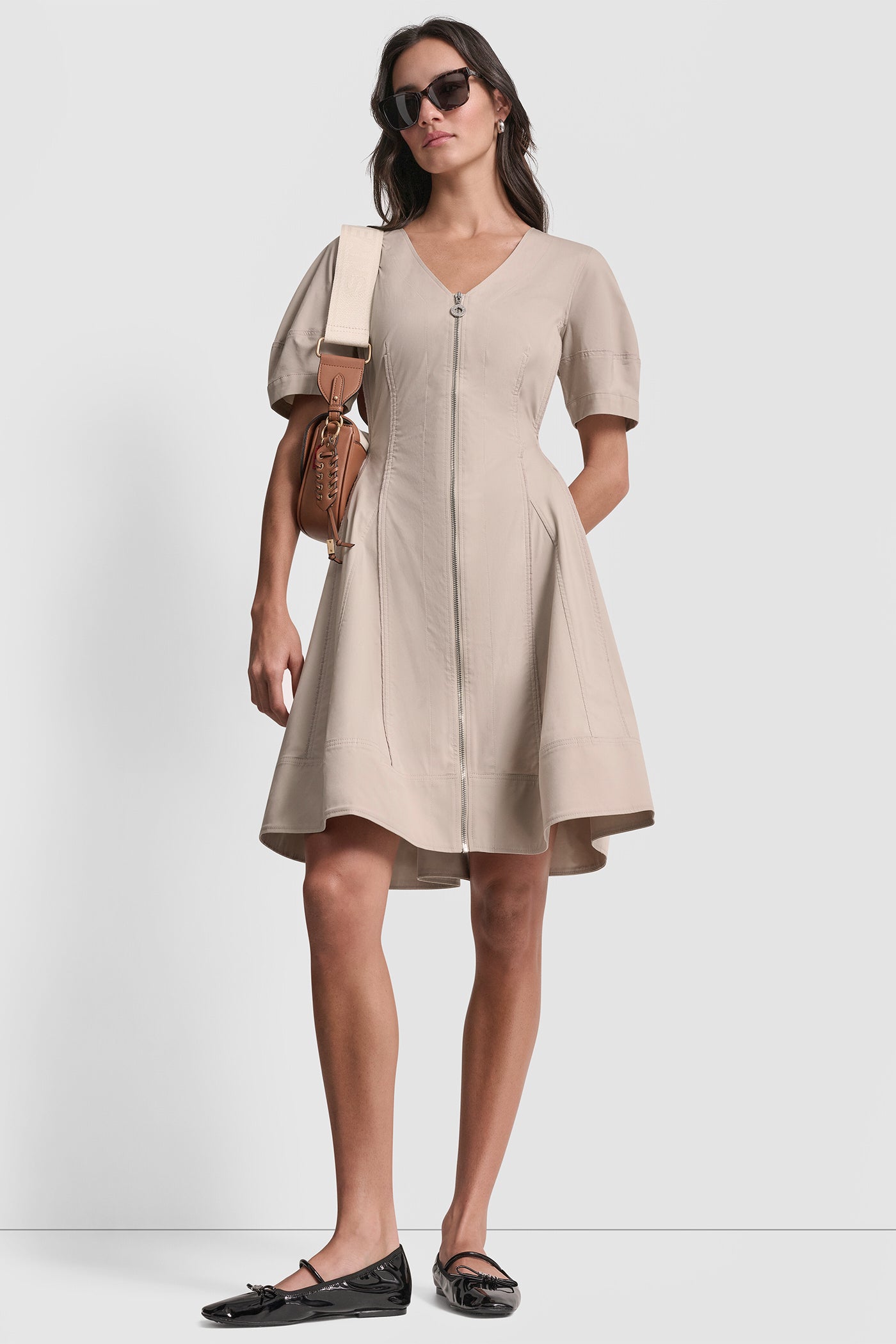 V Neck Pleated Fit & Flare Dress | Fit and Flare | DKNY V Neck Pleated Fit & Flare Dress | Fit and Flare | DKNY