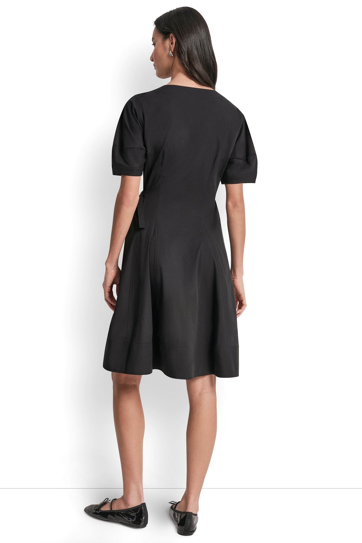 SHORT SLEEVE PLEATED FIT & FLARE DRESS VIEW 2