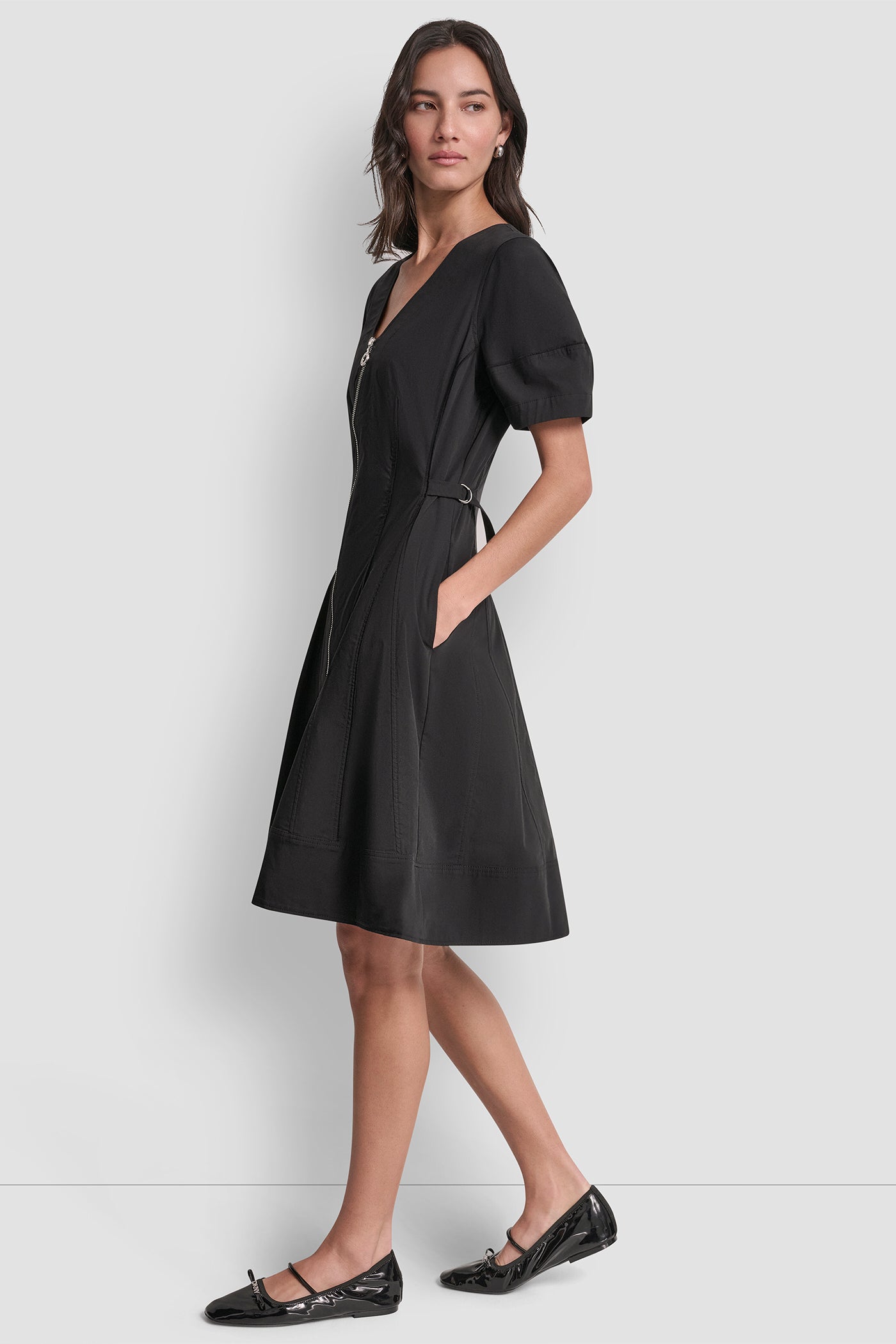 V Neck Pleated Fit & Flare Dress | Fit and Flare | DKNY V Neck Pleated Fit & Flare Dress | Fit and Flare | DKNY