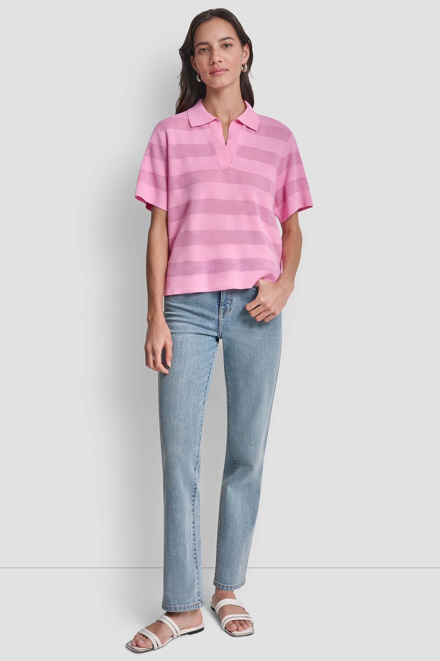 SHEER STRIPED POLO SWEATER VIEW 3 | Clothing