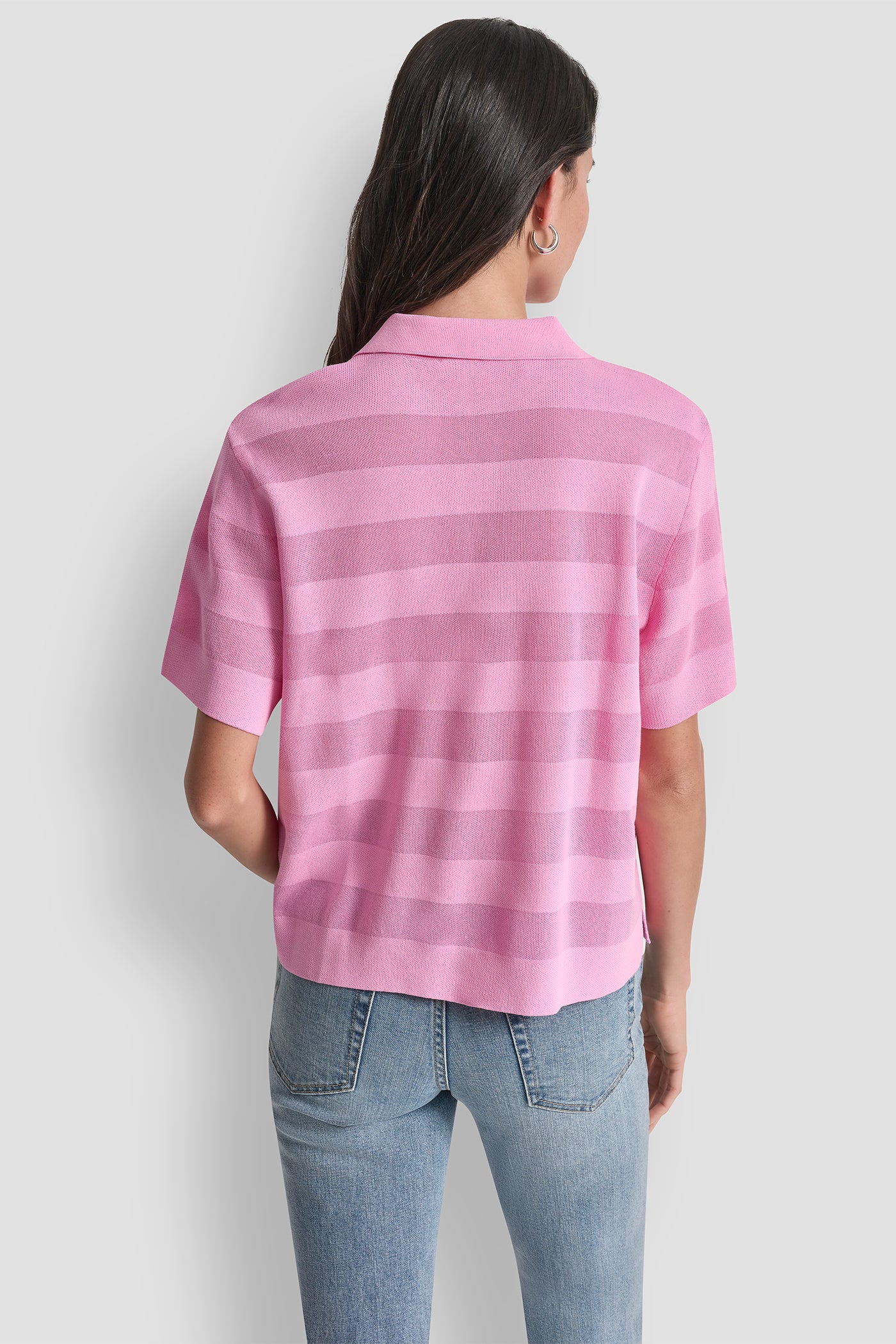 Bright Peony SHEER STRIPED POLO SWEATER, VIEW 2 | Clothing