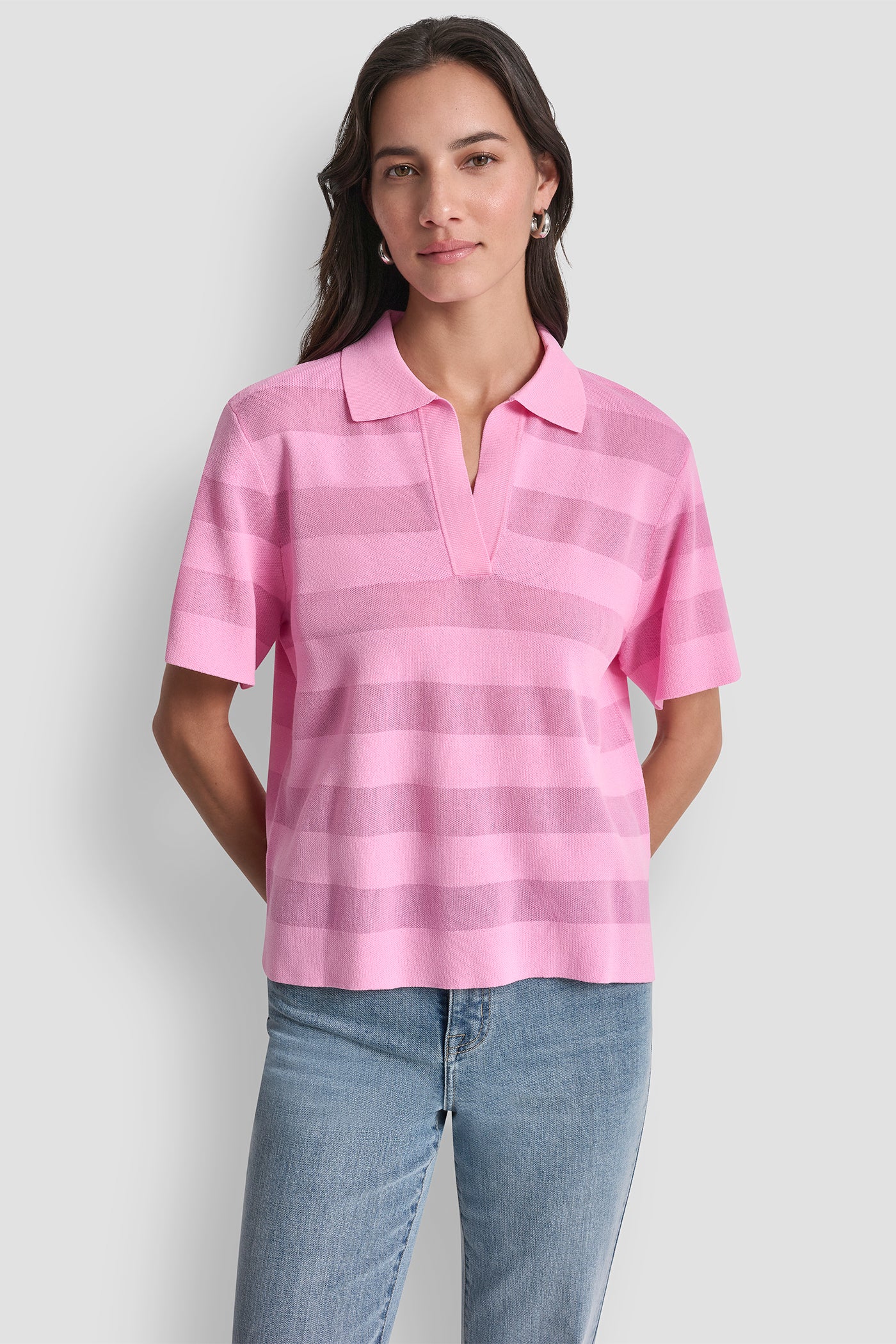 SHEER STRIPED POLO SWEATER VIEW 6 | Clothing