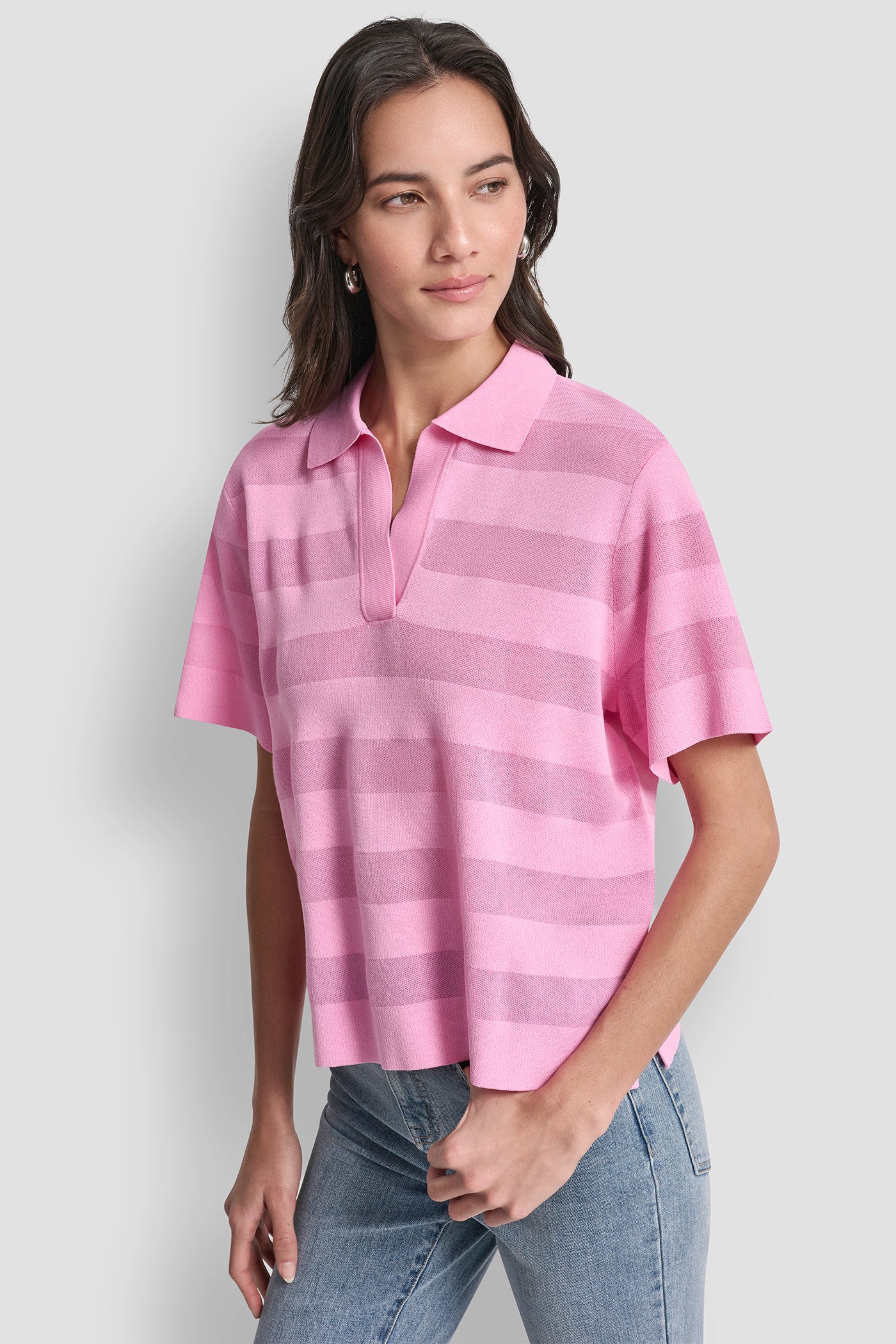 SHEER STRIPED POLO SWEATER VIEW 4 | Clothing