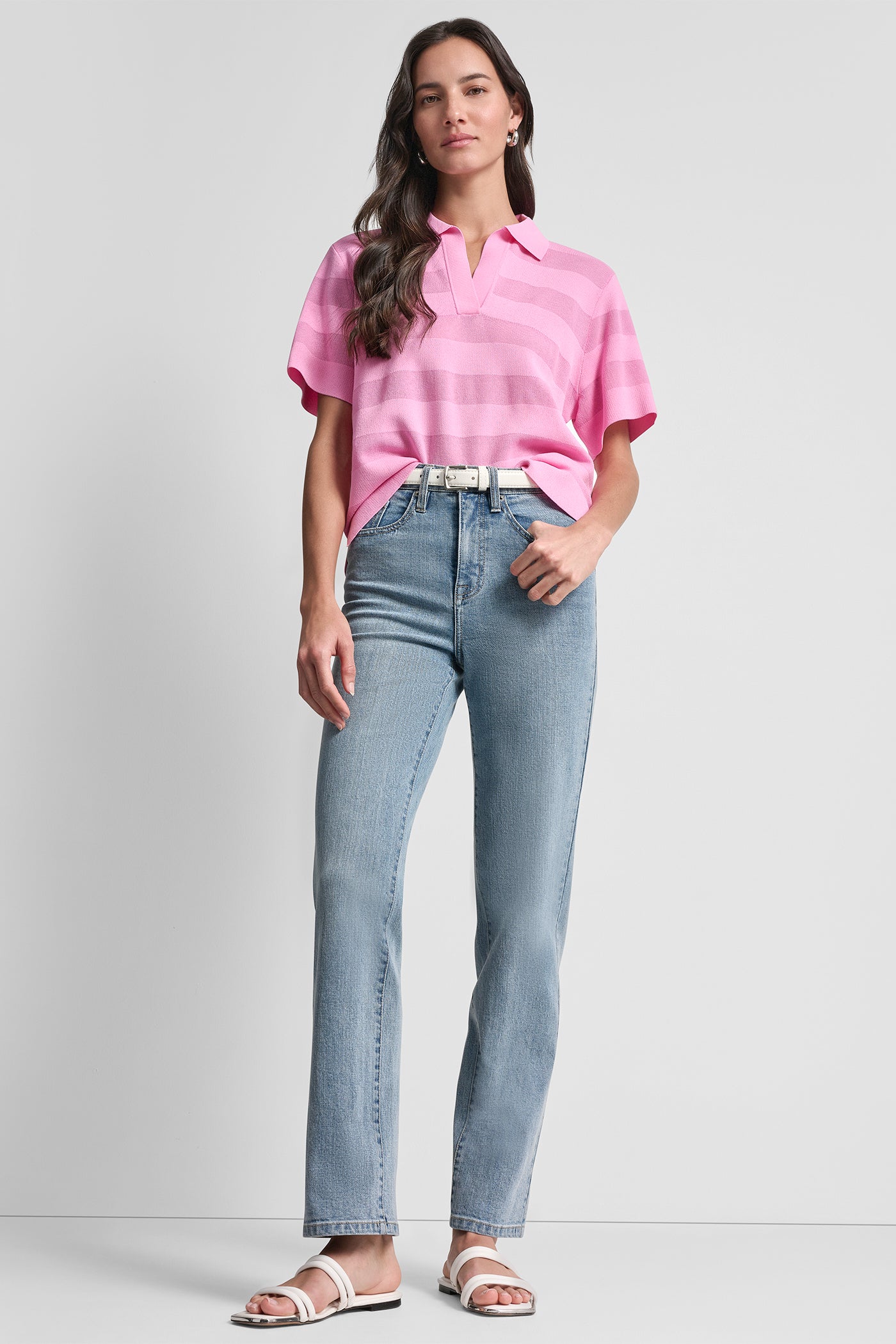 SHEER STRIPED POLO SWEATER VIEW 5 | Clothing