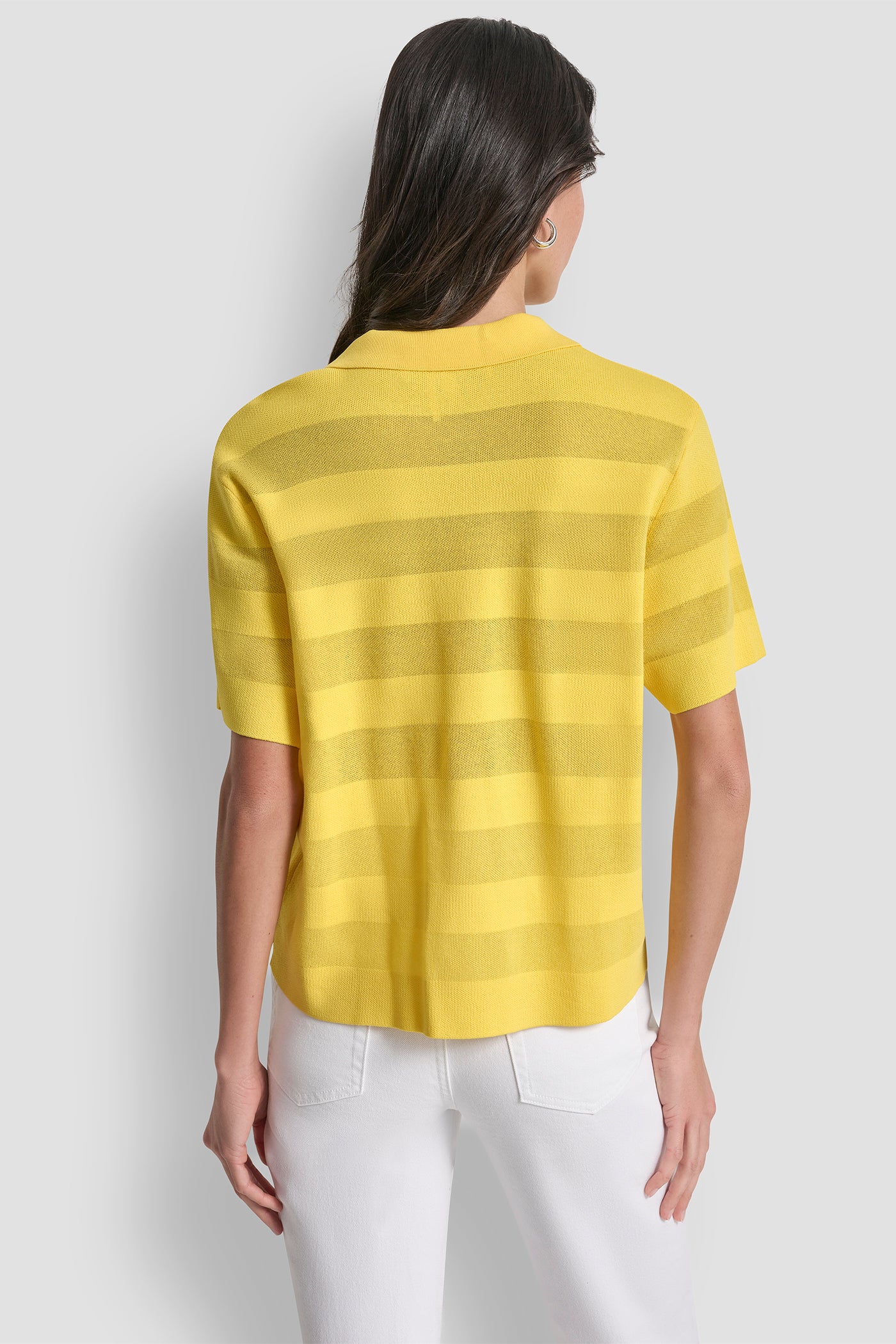 Taxi Yellow SHEER STRIPED POLO SWEATER, BACK VIEW | Clothing