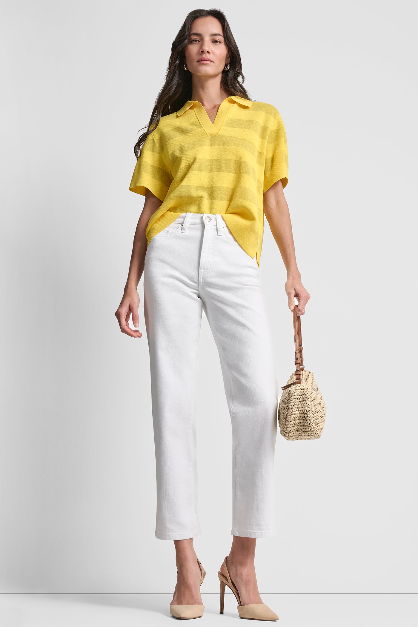 SHEER STRIPED POLO SWEATER VIEW 7 | Clothing