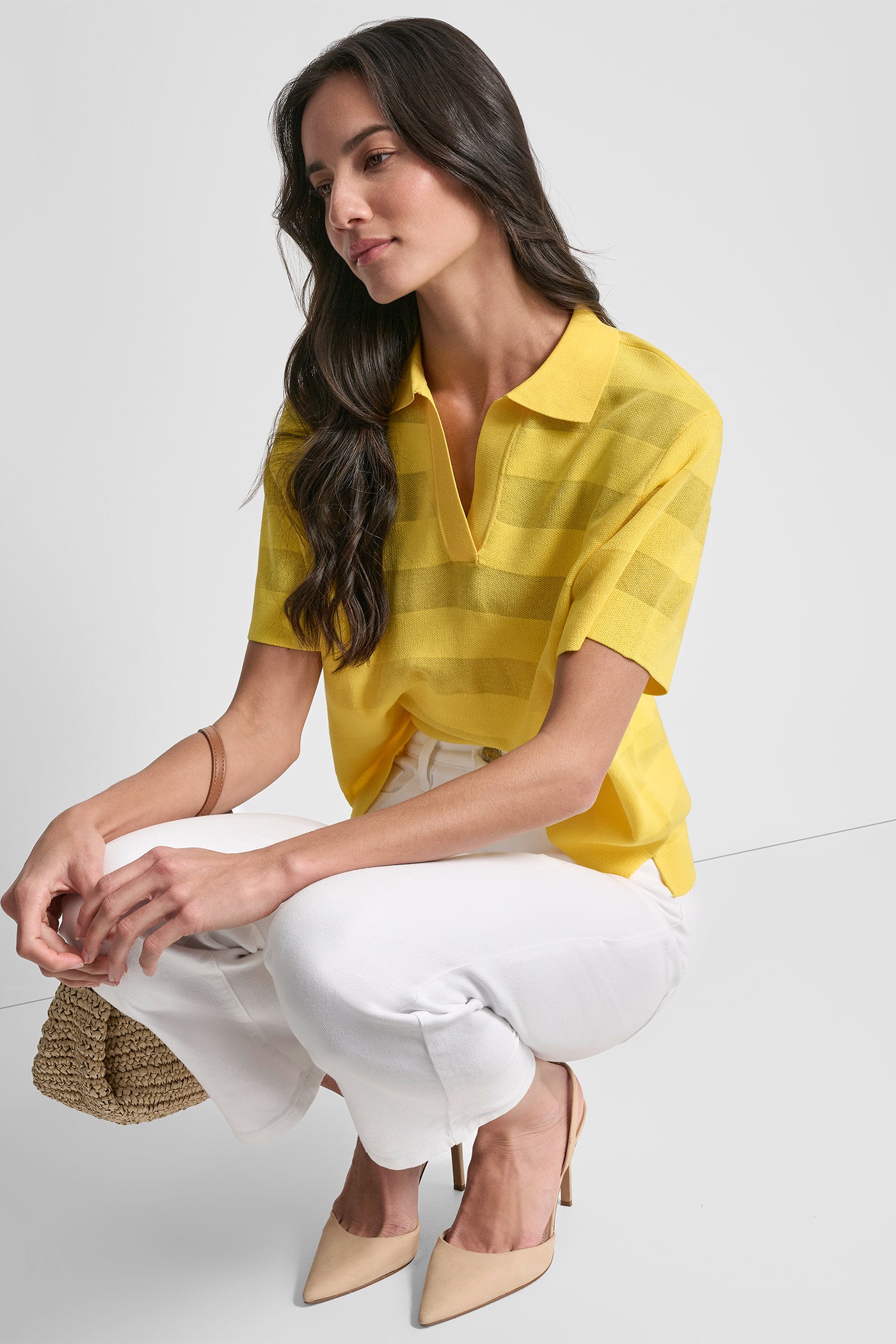 SHEER STRIPED POLO SWEATER VIEW 6 | Clothing