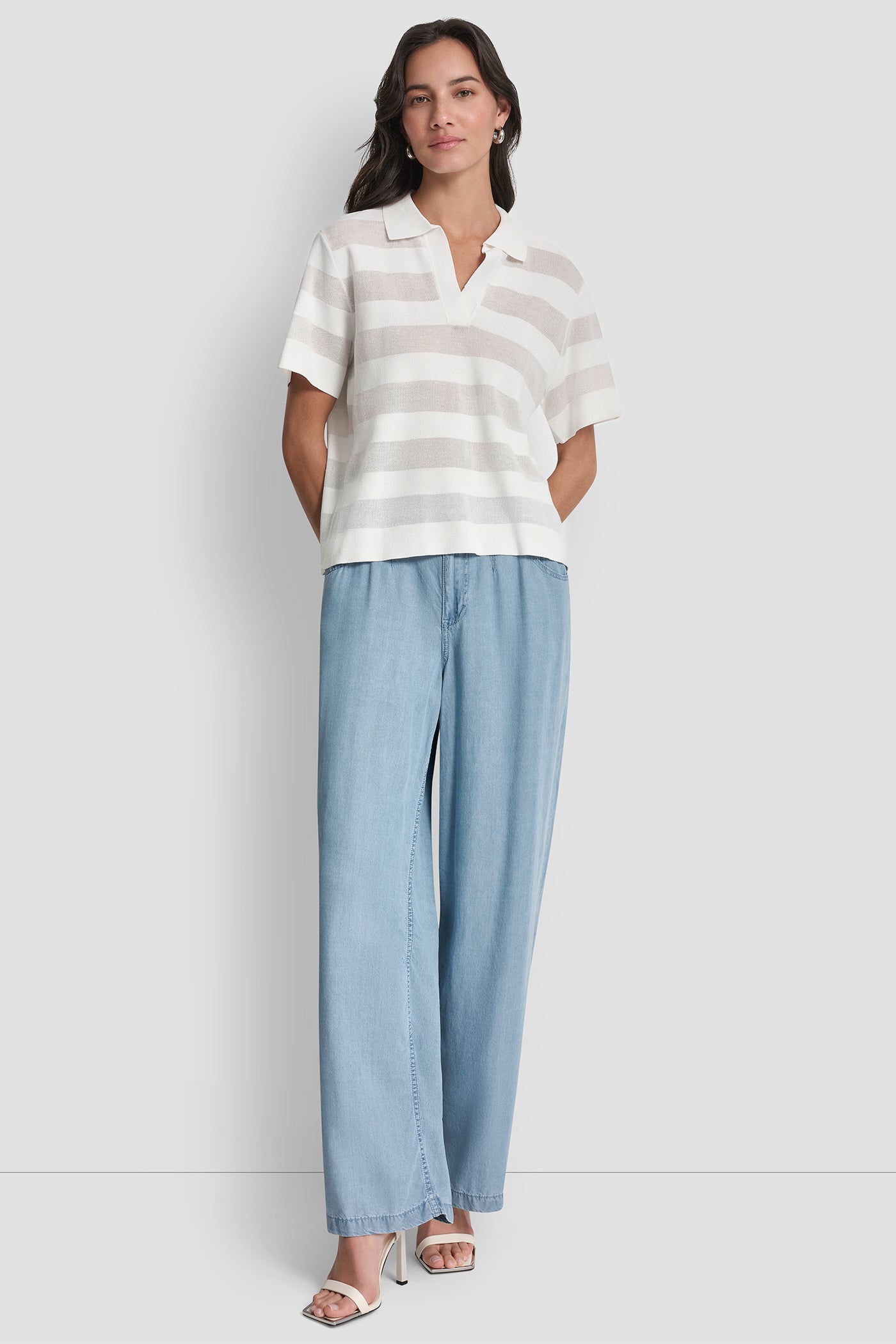 SHEER STRIPED POLO SWEATER VIEW 4 | Clothing