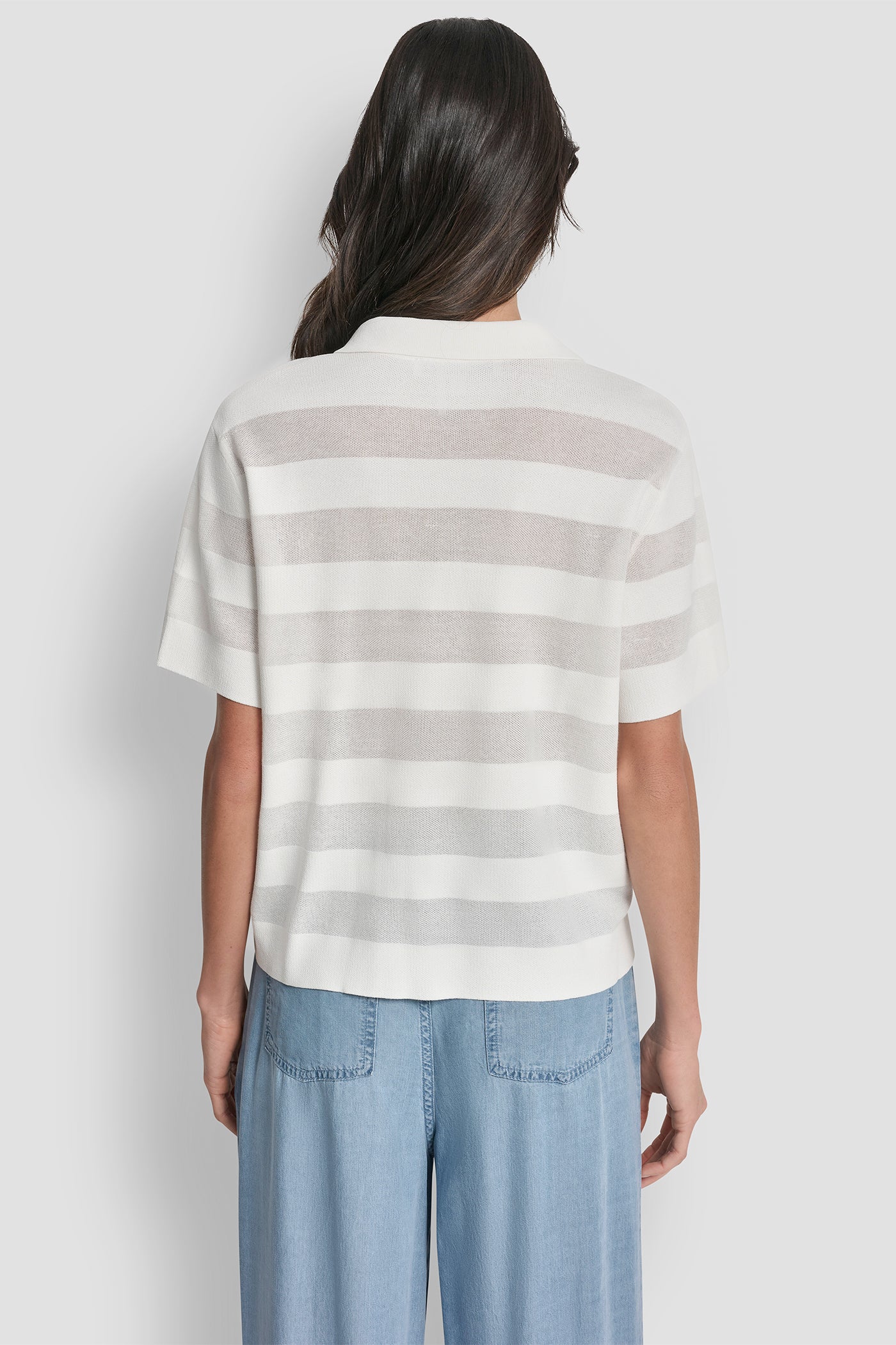 Ivory SHEER STRIPED POLO SWEATER, VIEW 2 | Clothing