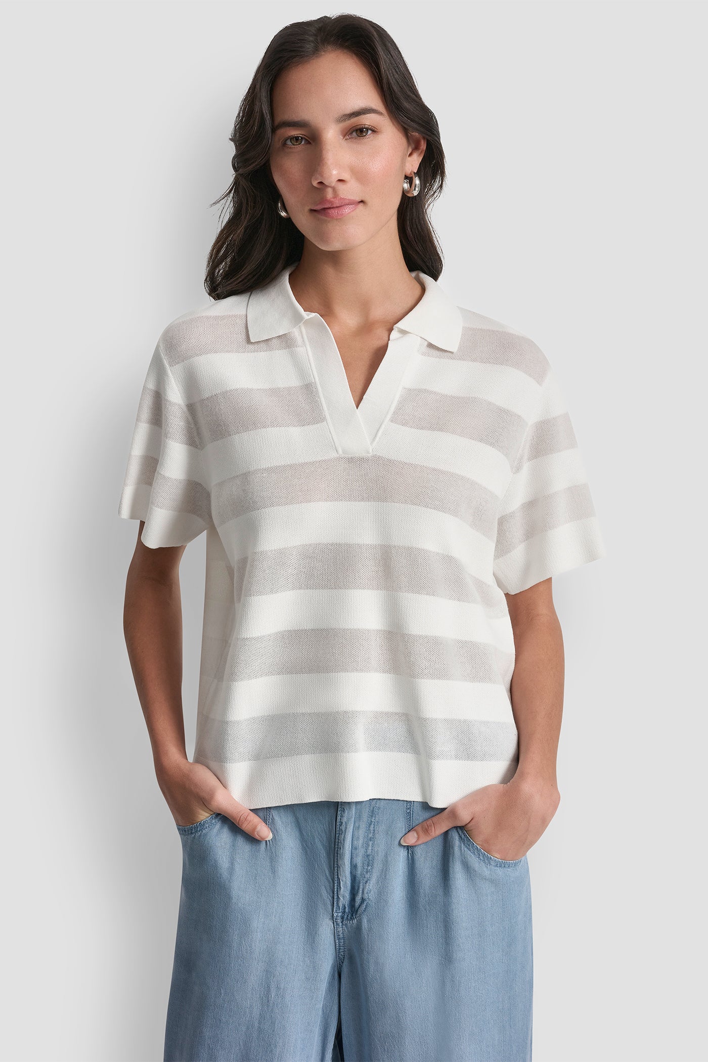 SHEER STRIPED POLO SWEATER VIEW 5 | Clothing