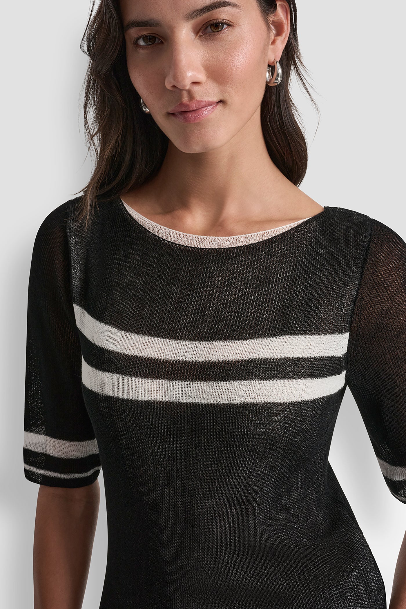 Black/Ivory LIGHTWEIGHT STRIPED SWEATER, VIEW 1 | Clothing