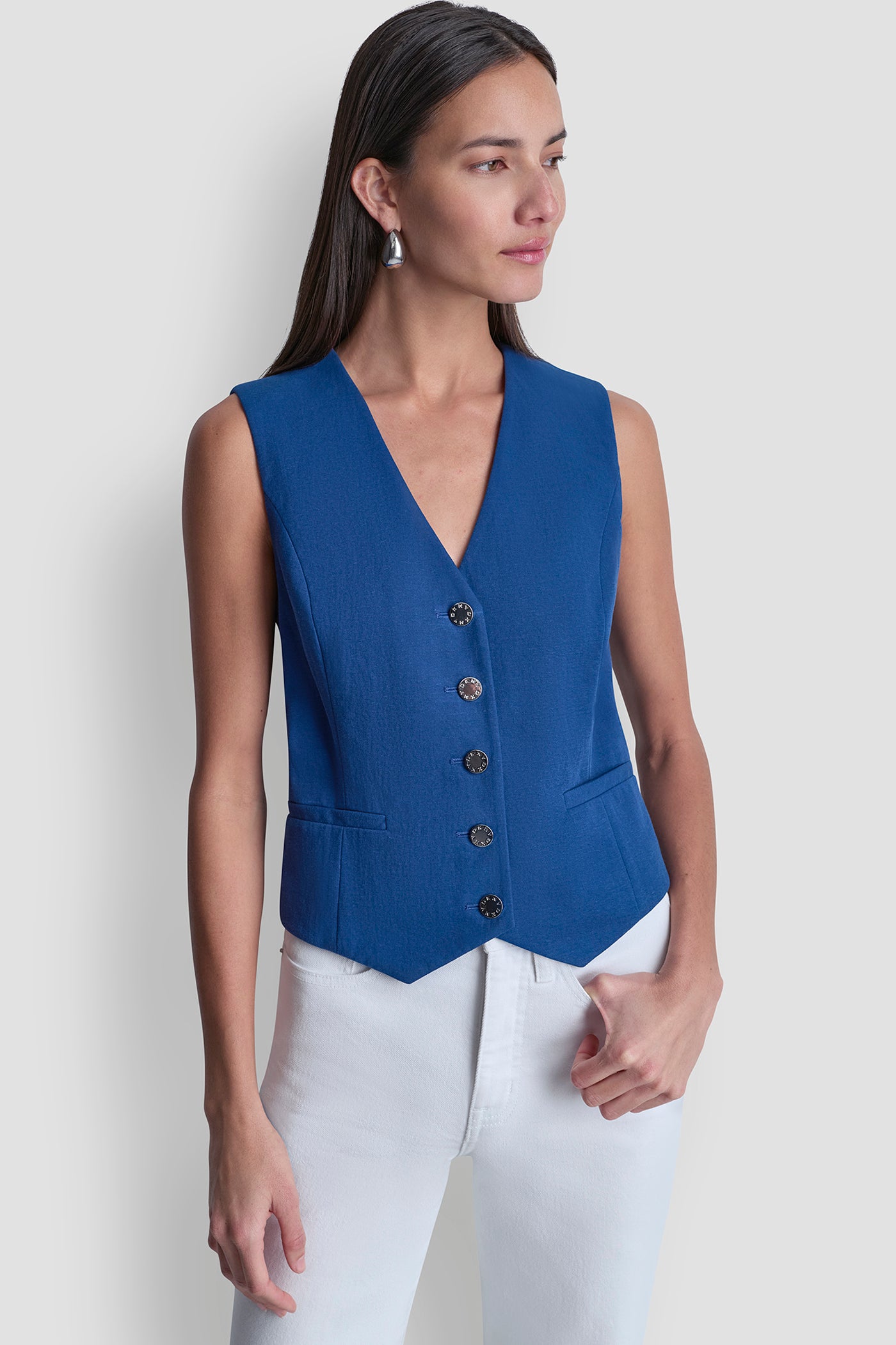 Admiral PIQUÉ BUTTON-FRONT VEST, VIEW 1 | WOMEN'S SWEATERS & TOPS