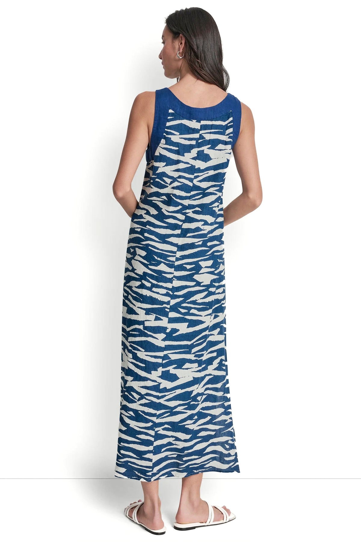 LINEN SLEEVELESS COLOR-BLOCK MIDI DRESS VIEW 2