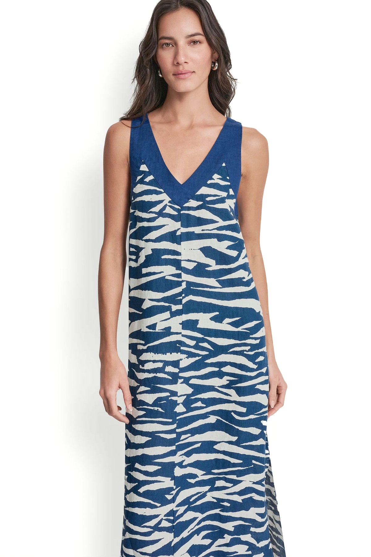 LINEN SLEEVELESS COLOR-BLOCK MIDI DRESS View 2 | Dresses Under $100