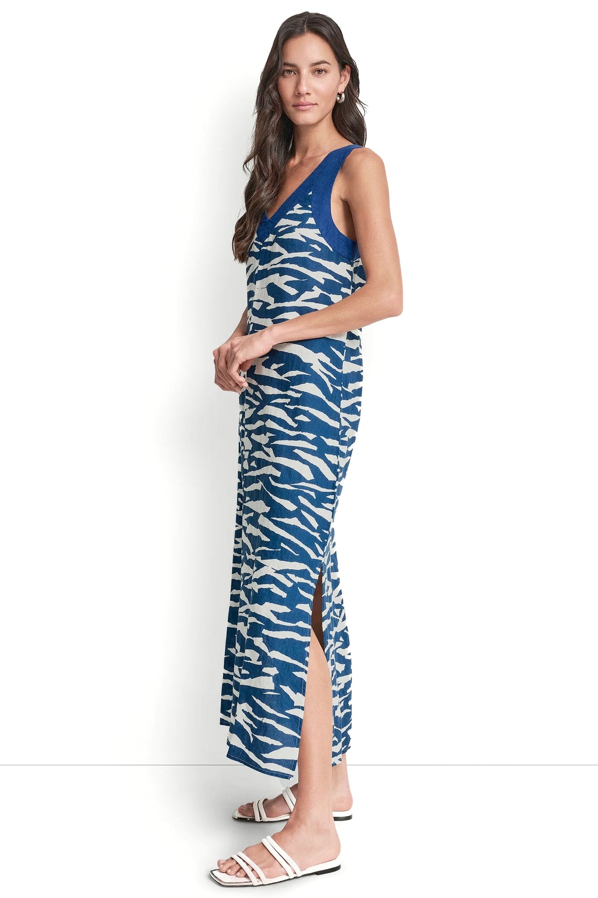 LINEN SLEEVELESS COLOR-BLOCK MIDI DRESS VIEW 2