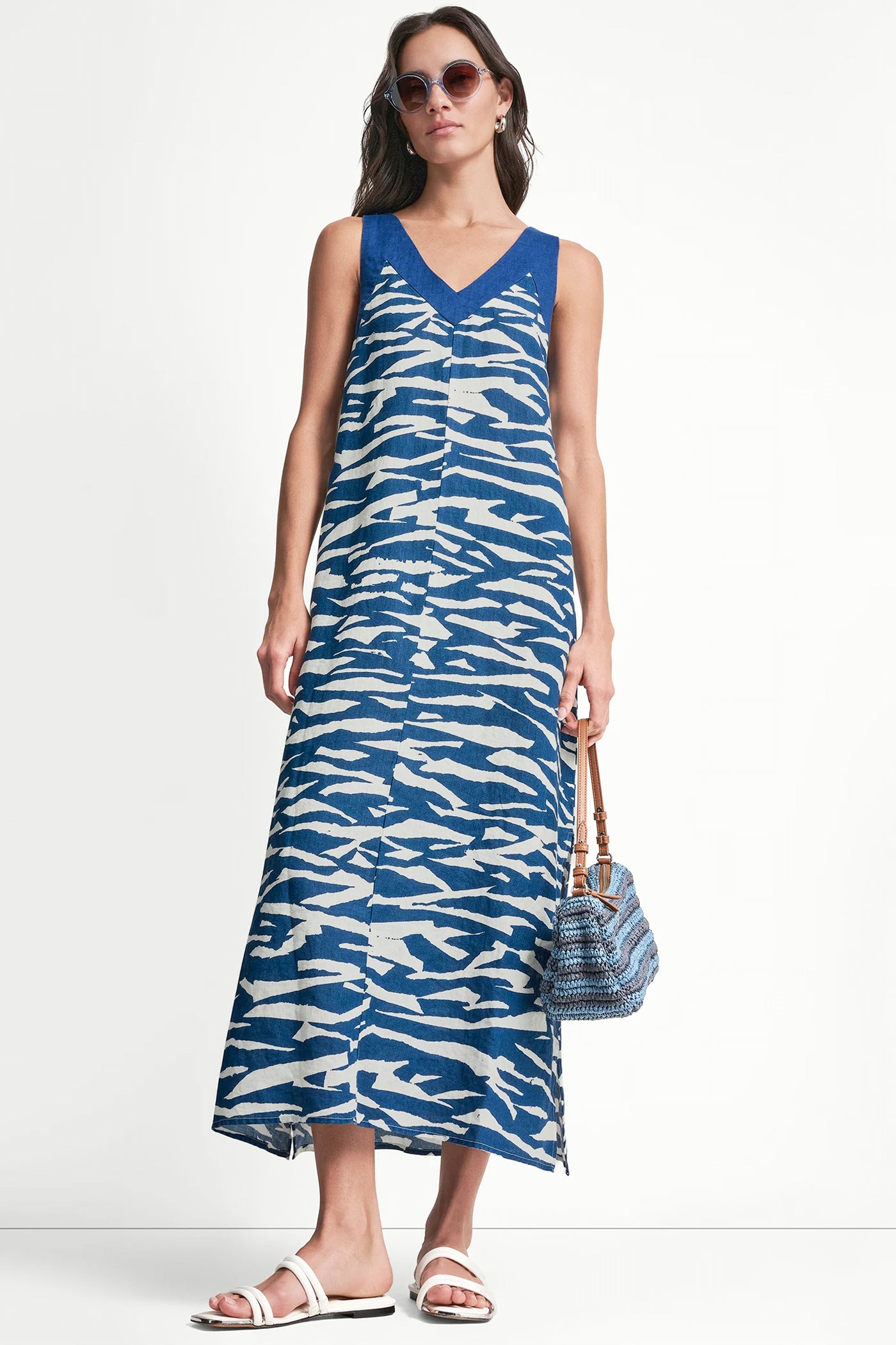 Tidal Break/Admiral LINEN PRINTED MIDI DRESS, VIEW 1 | Dresses & Jumpsuits