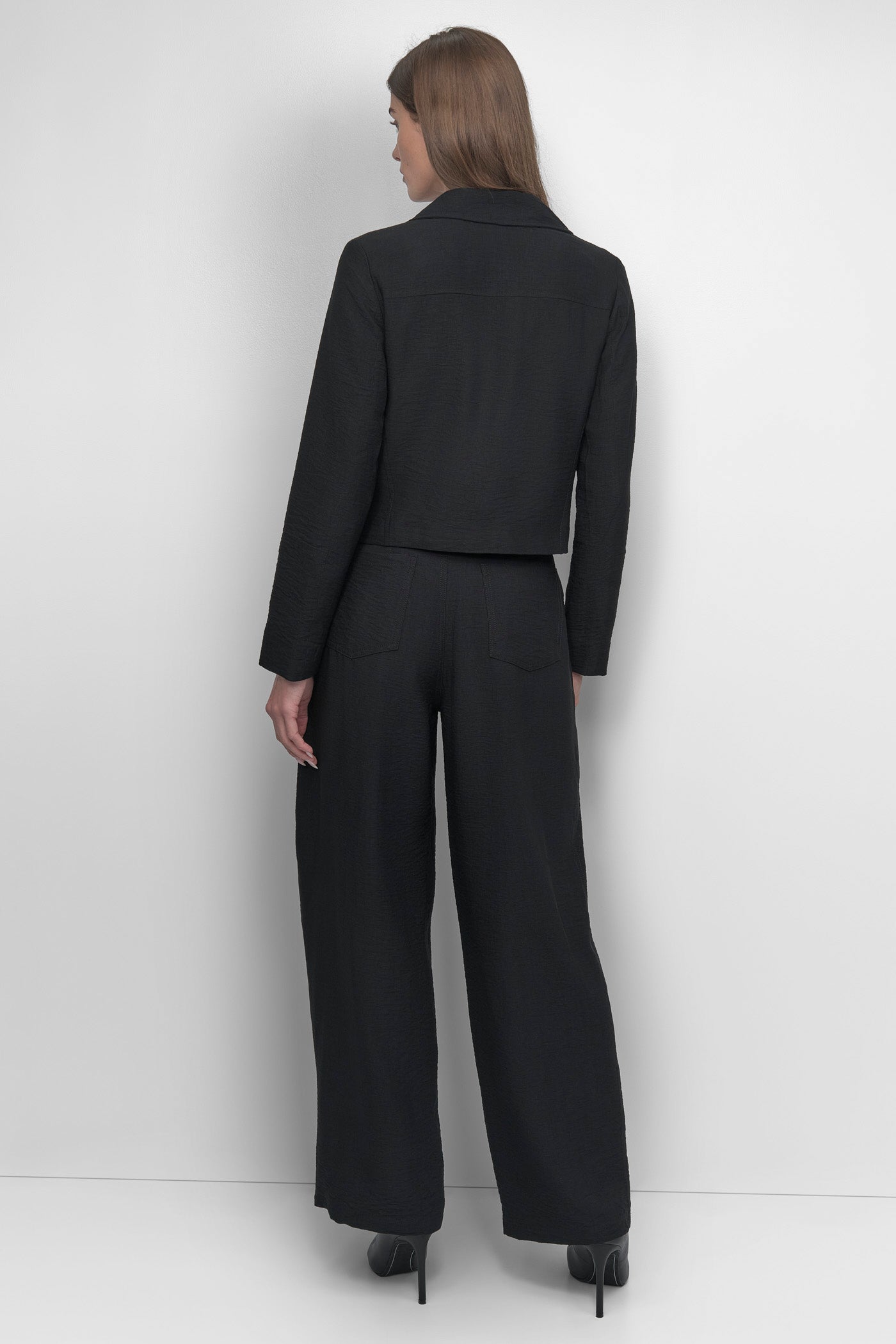 Black ZIPPER CRINKLE JACKET, BACK VIEW | WOMENS COATS & JACKETS