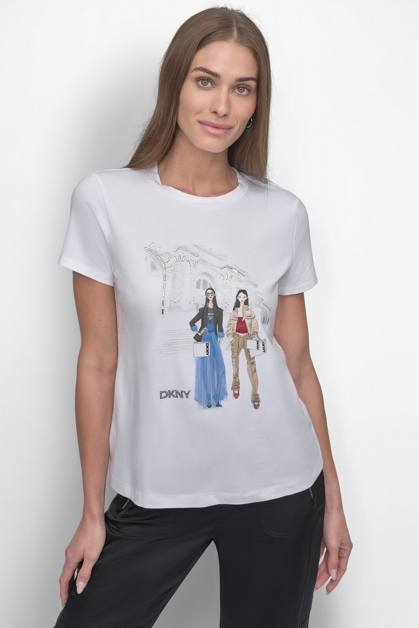 White MET STAIRS CONVERSATIONAL TEE, FRONT VIEW | Clothing