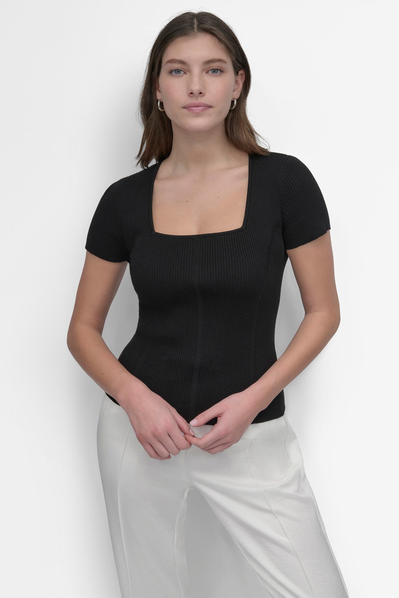 CAP SLEEVE SQUARE NECK SWEATER VIEW 1